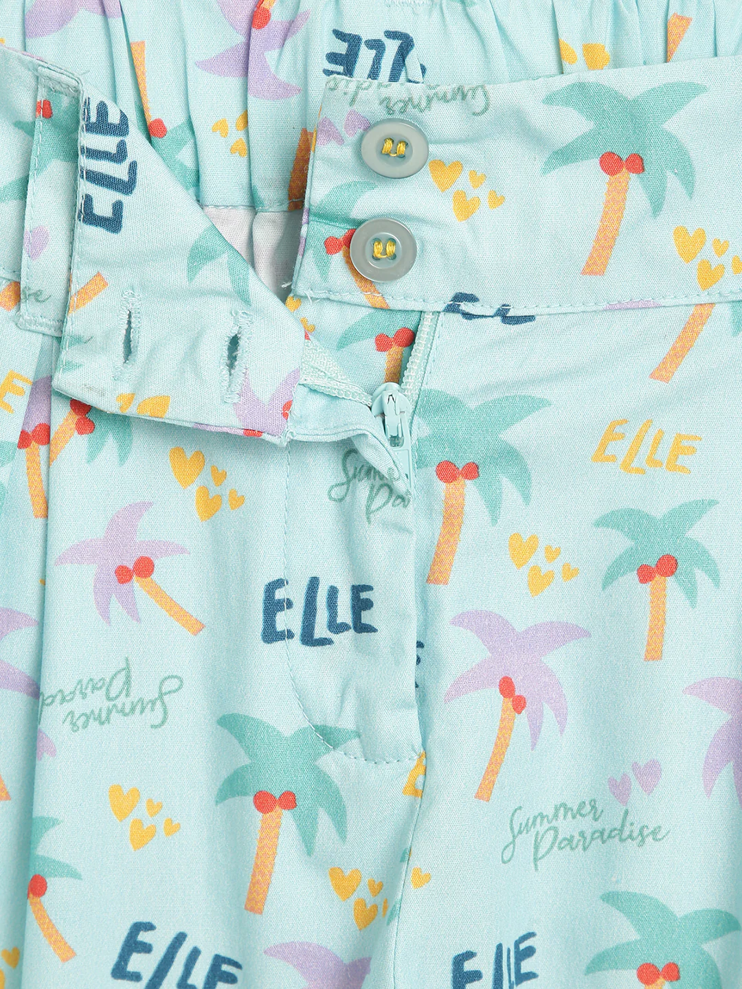 Elle Kids Girls Green Printed Regular Fit Shorts - Image 3