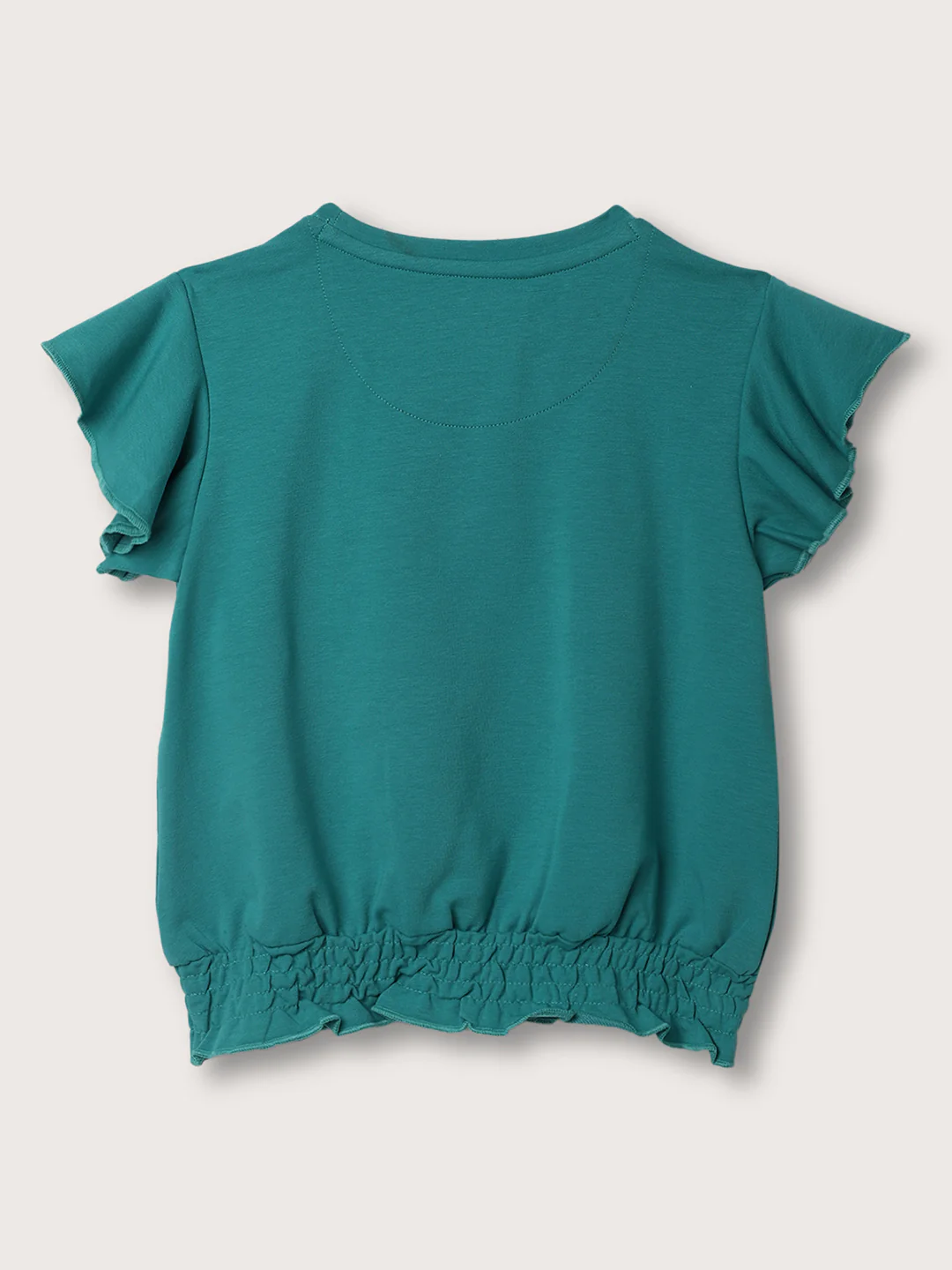Elle Kids Girls Green Round Neck Solid TShirt - Image 2