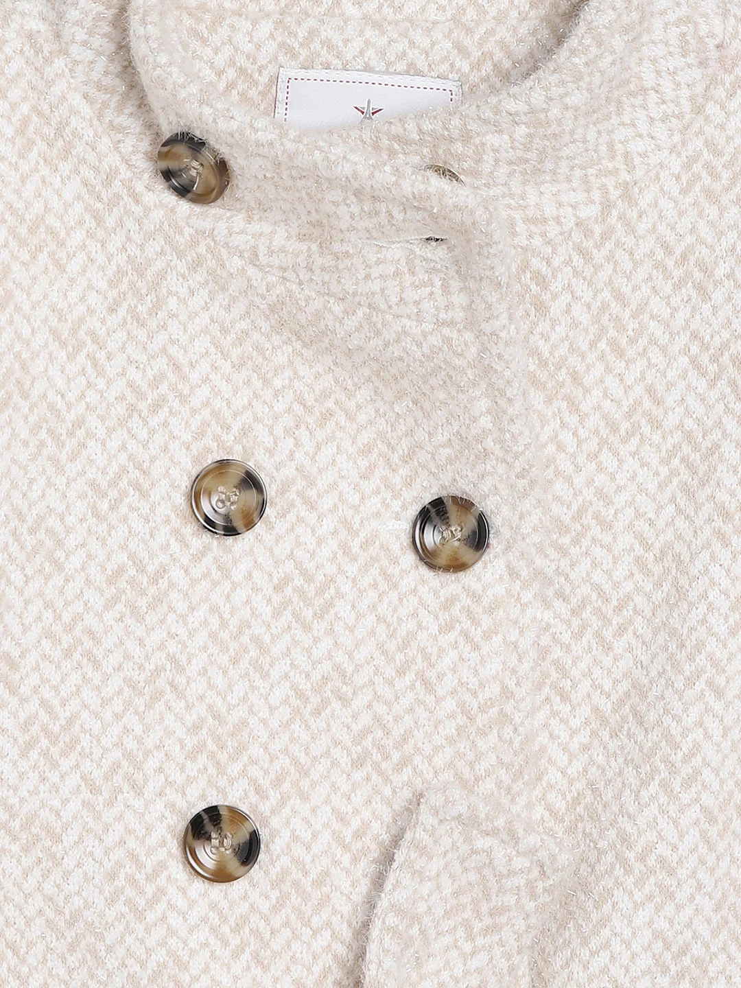 Elle Kids Girls Beige Solid Collar Overcoat - Image 3