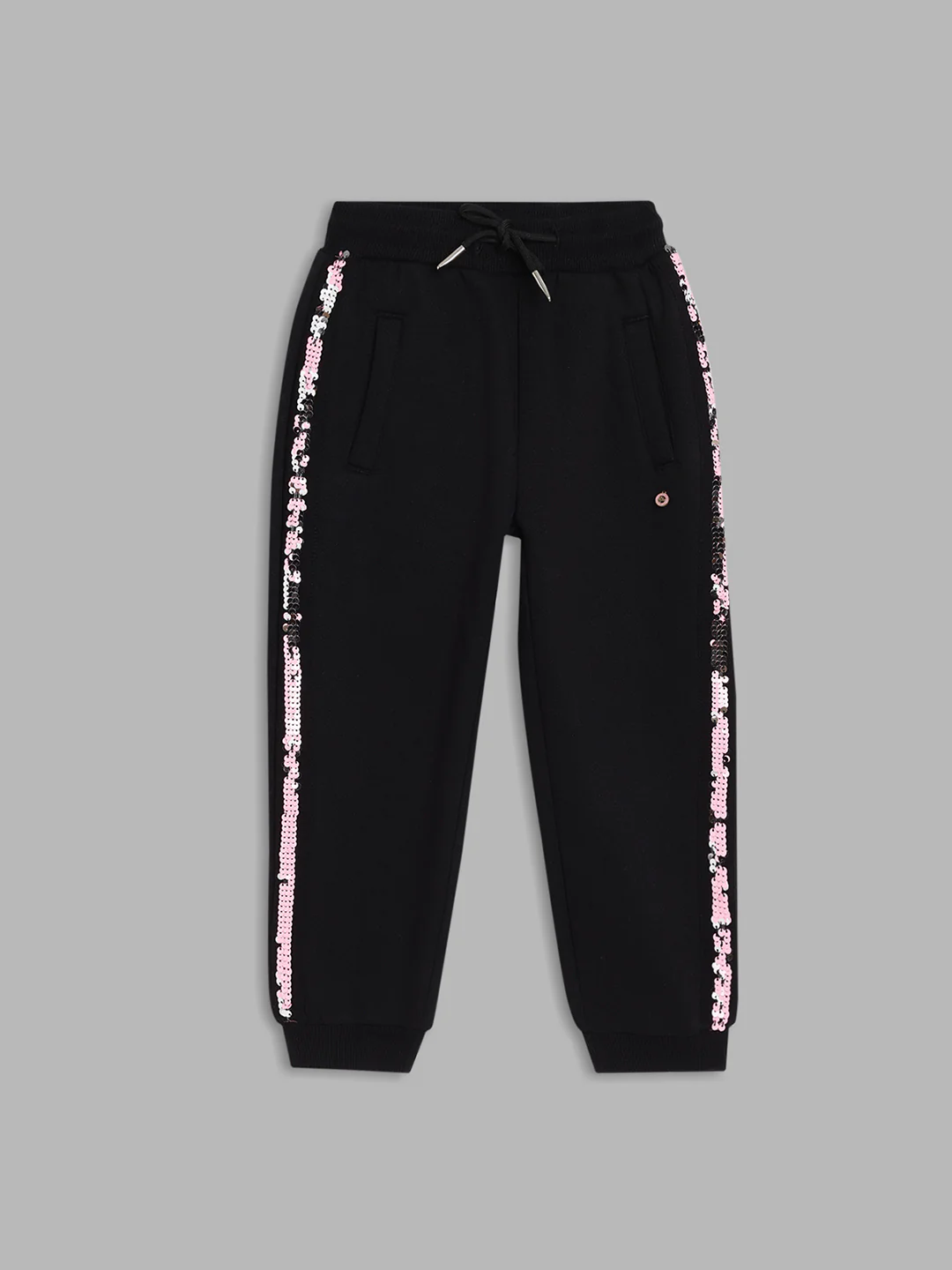 Elle Kids Girls Black Self-Design Regular Fit Sweatpant