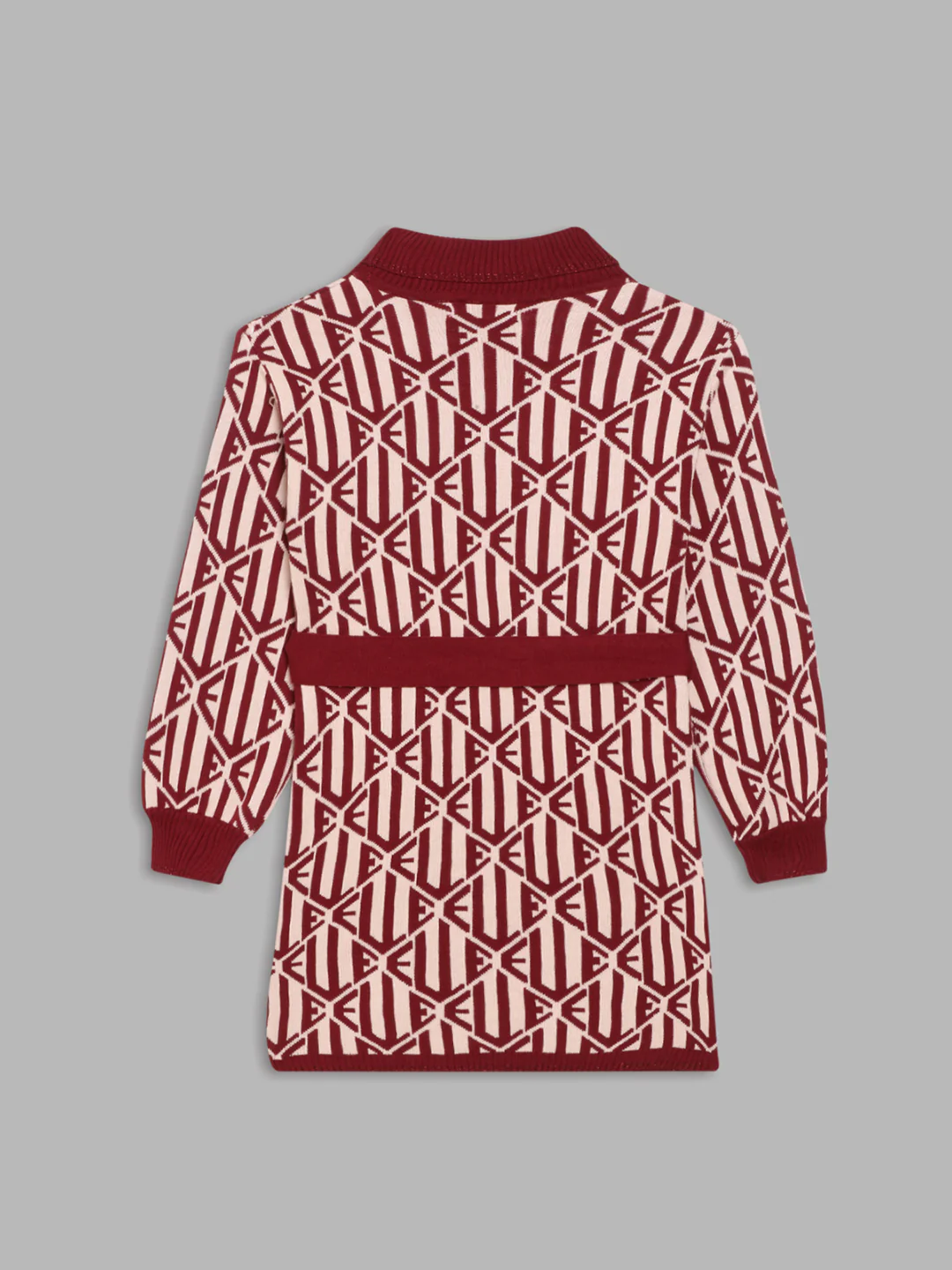 Elle Kids Girls Red Checked Round Neck Winter Dress - Image 2