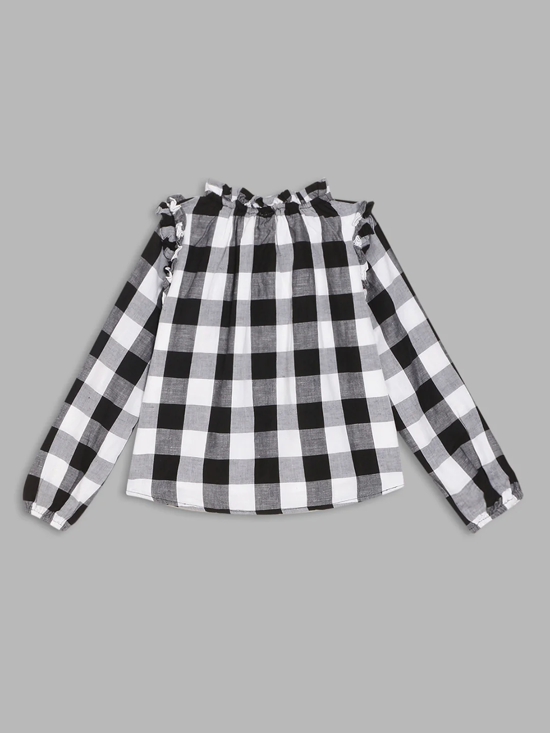 Elle Kids Girls Black Checked Round Neck Top - Image 2