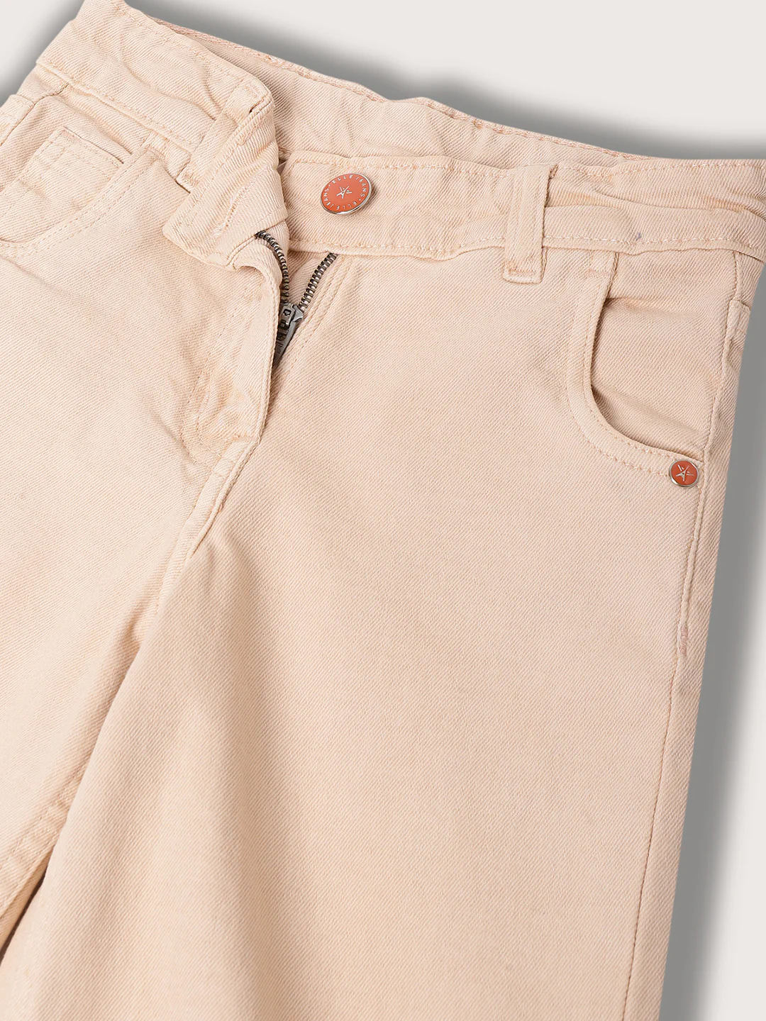 Elle Kids Girls Pastel Orange Solid Wide Leg Jeans - Image 3