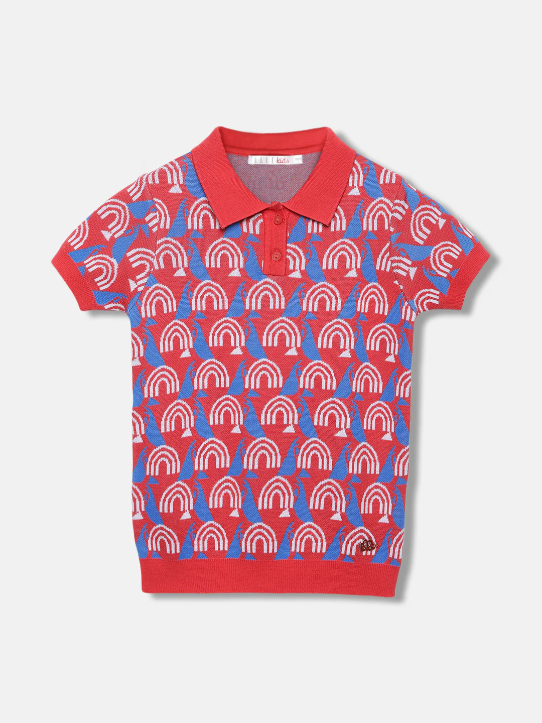 Elle Girls Red Printed Polo Short Sleeves Tshirt