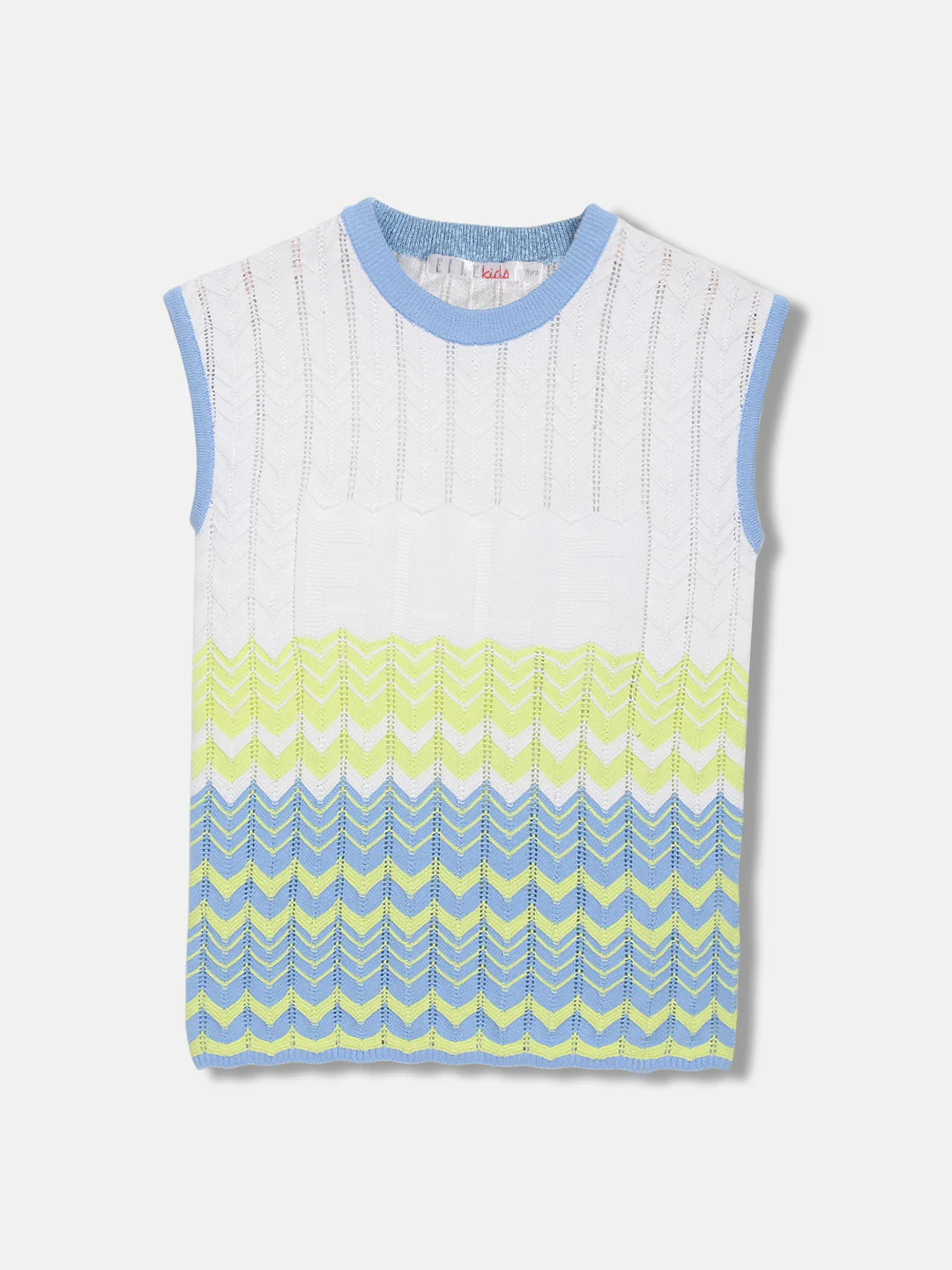 Elle Girls Blue Colour blocked Round Neck Sleeveless Tshirt