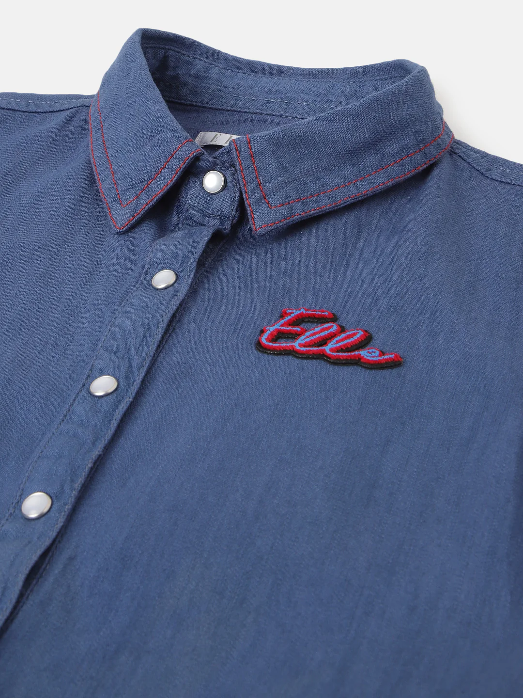 Elle Girls Blue Solid Shirt Collar Short Sleeves Playsuit - Image 3