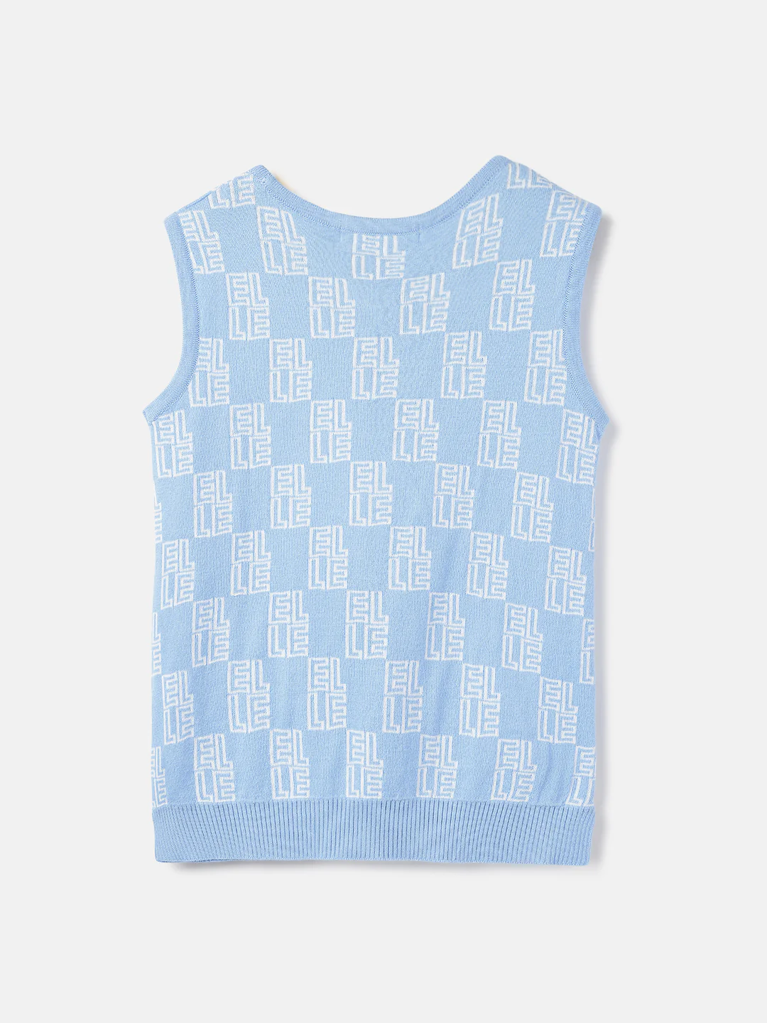 Elle Girls Blue Checked Round Neck Sleeveless Tshirt - Image 2