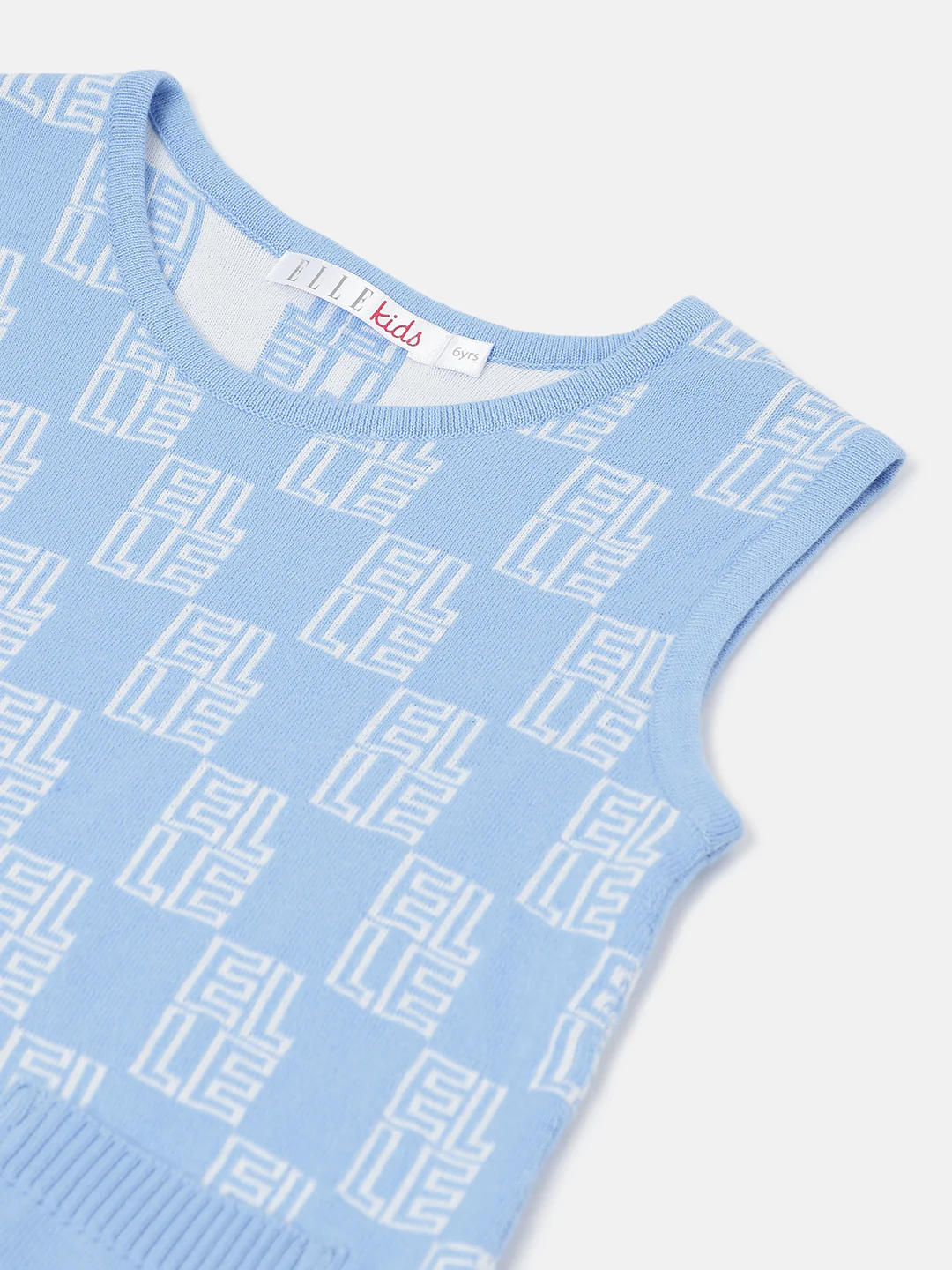 Elle Girls Blue Checked Round Neck Sleeveless Tshirt - Image 3