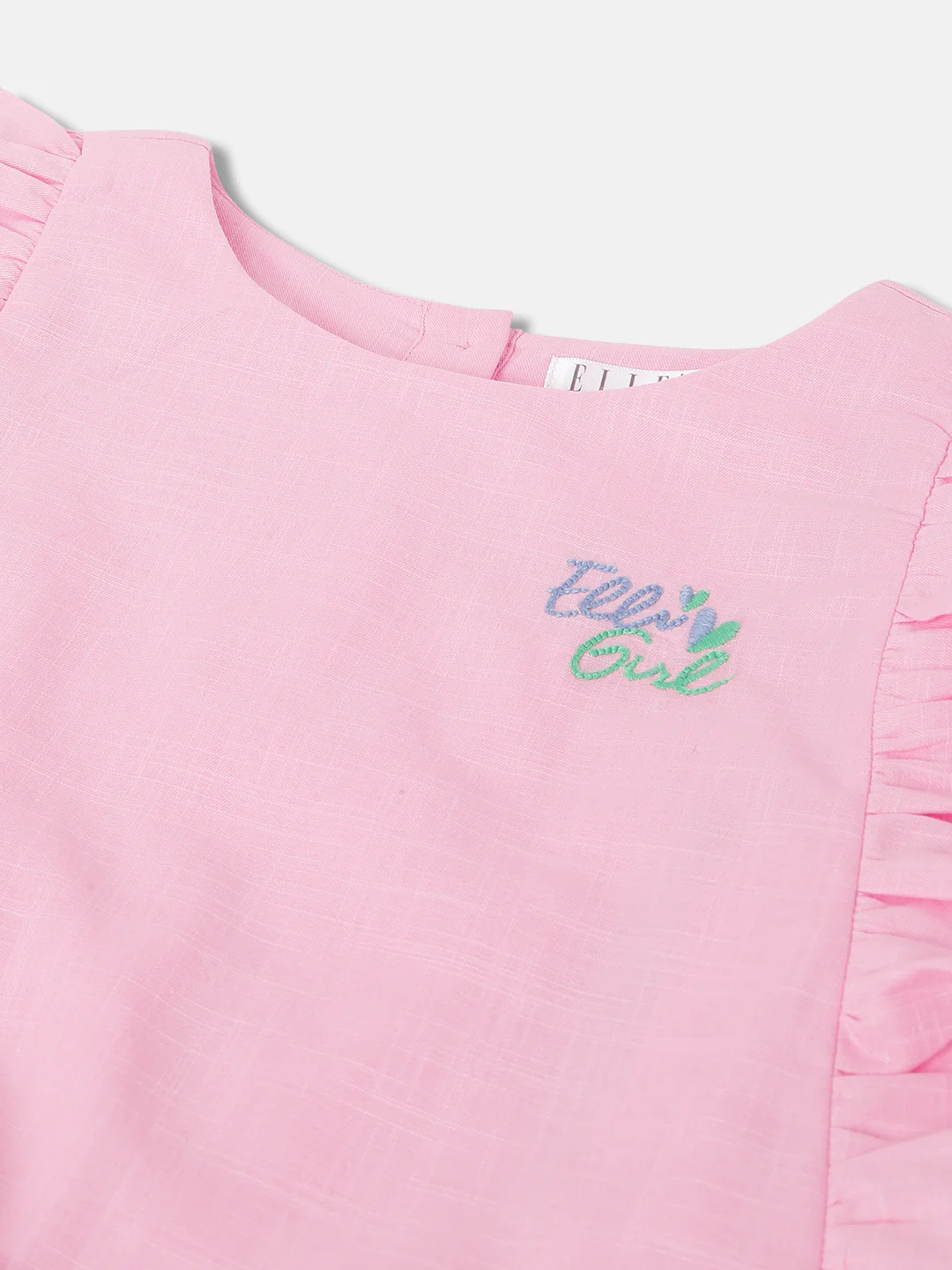 Elle Kids Girls Pink Solid Round Neck Short Sleeves Top - Image 3