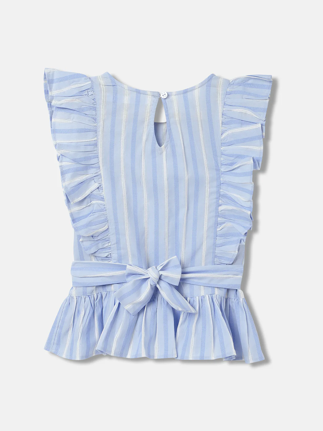 Elle Kids Girls Blue Striped Round Neck Short Sleeves Top - Image 2