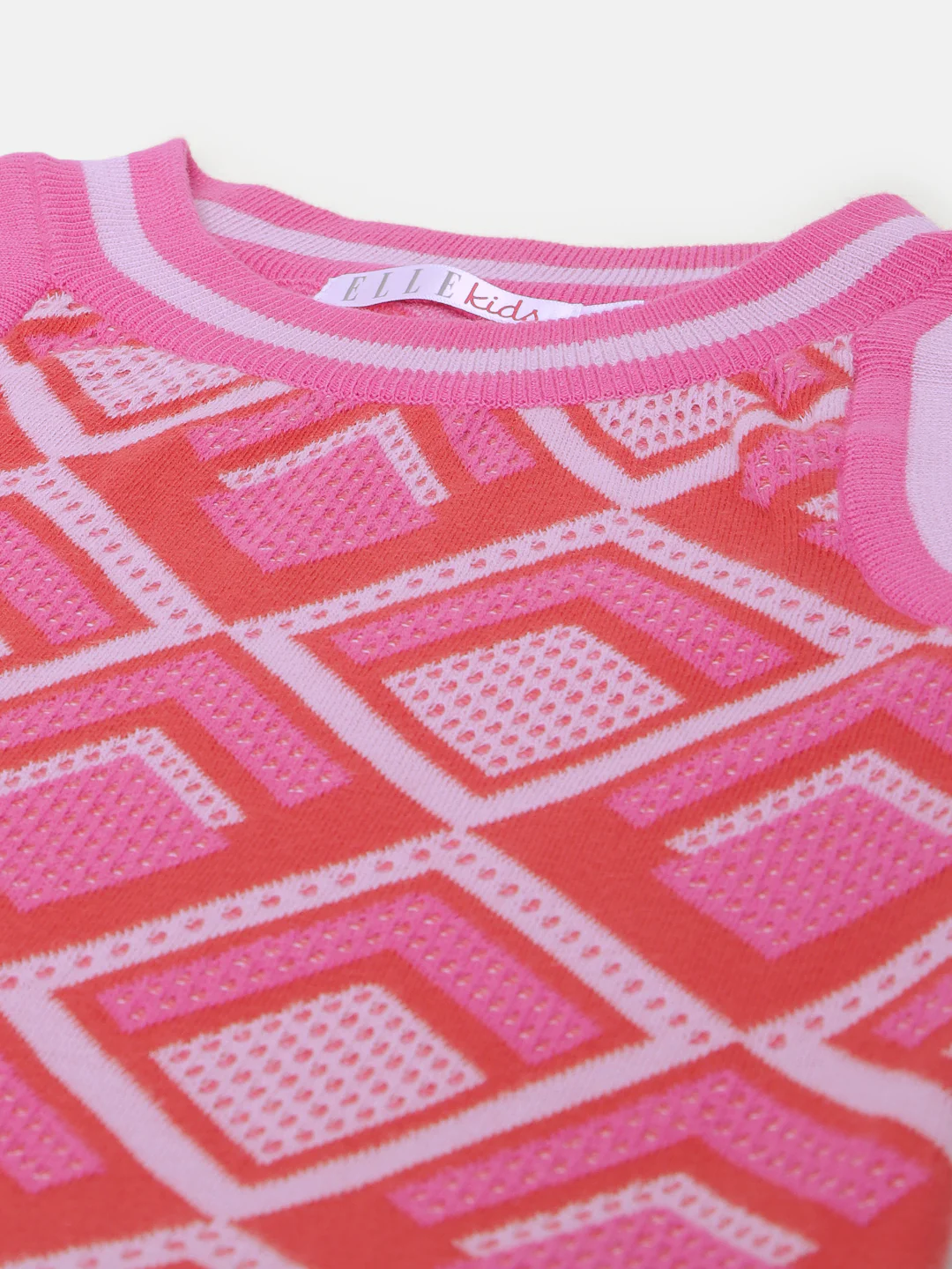 Elle Girls Pink Printed Round Neck Sleeveless Dress - Image 3