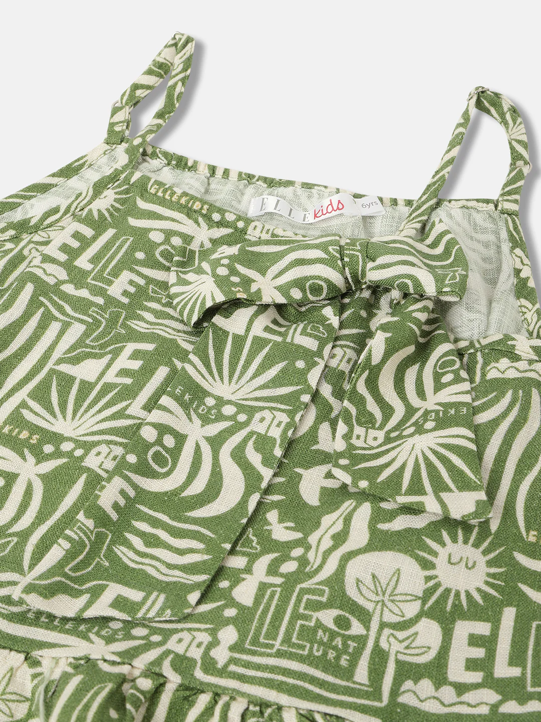 Elle Kids Girls Green Printed Shoulder Straps Sleeveless Top - Image 3