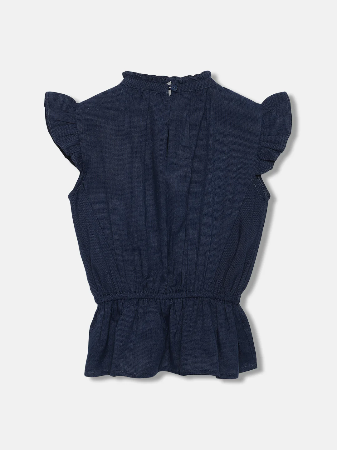 Elle Girls Navy Blue Solid High Neck Short Sleeves Top - Image 2