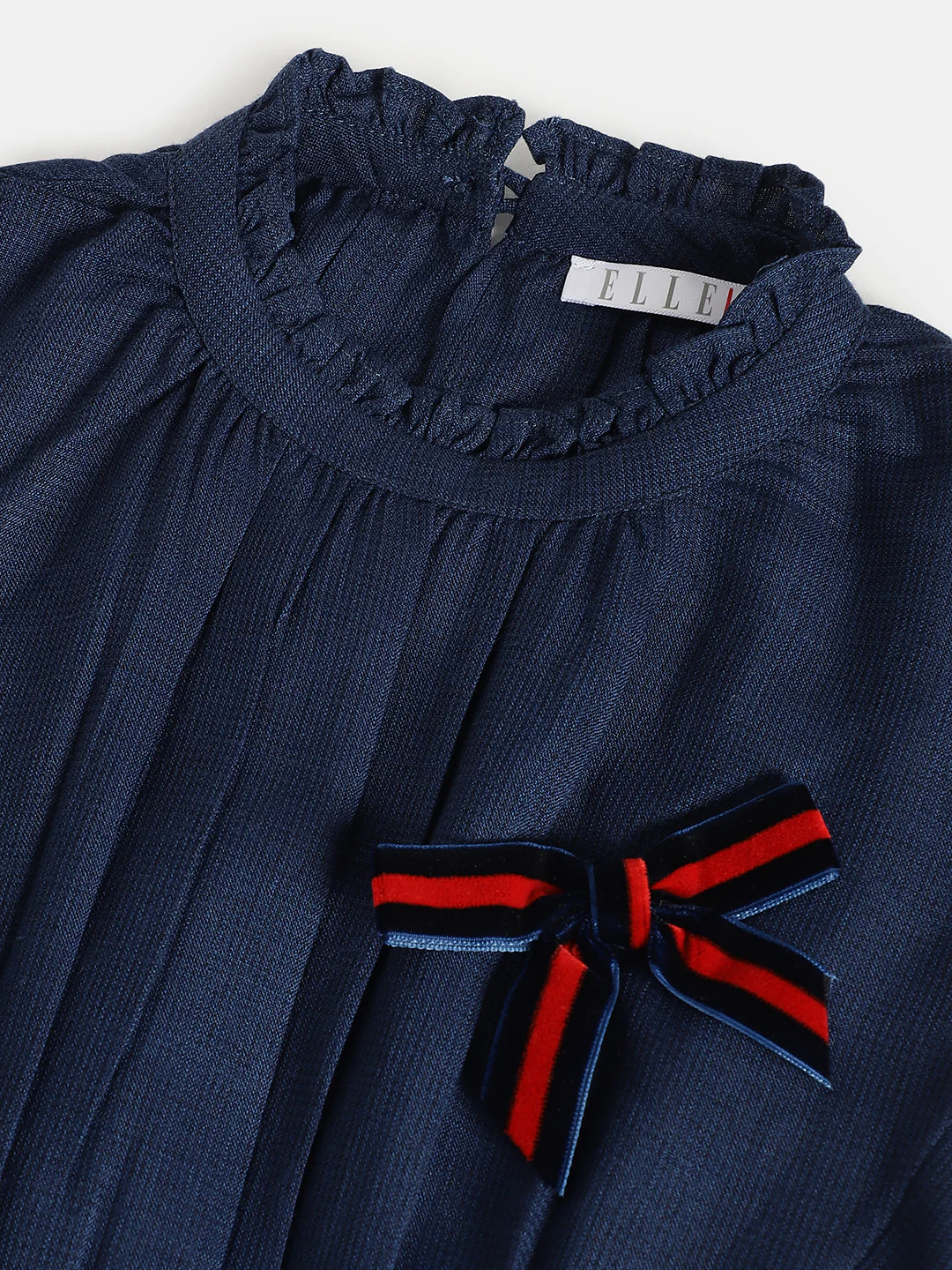 Elle Girls Navy Blue Solid High Neck Short Sleeves Top - Image 3