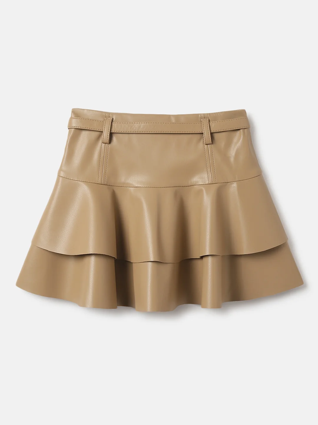 Elle Girls Beige Solid Regular Fit Flared Skirt - Image 2