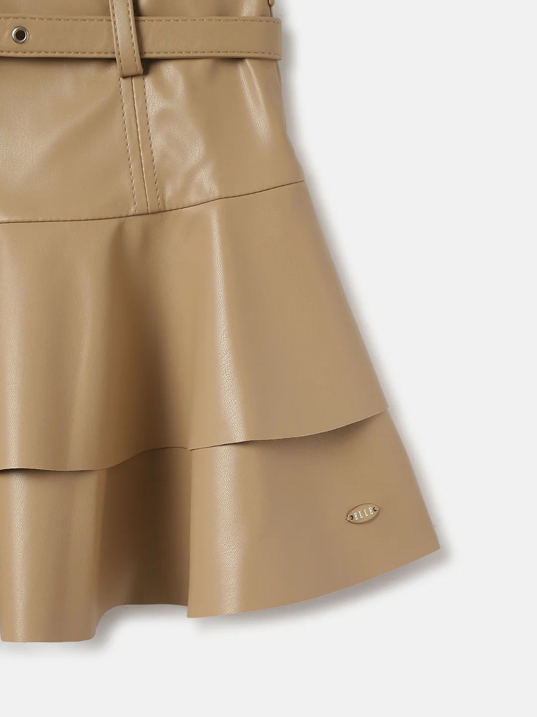 Elle Girls Beige Solid Regular Fit Flared Skirt - Image 4
