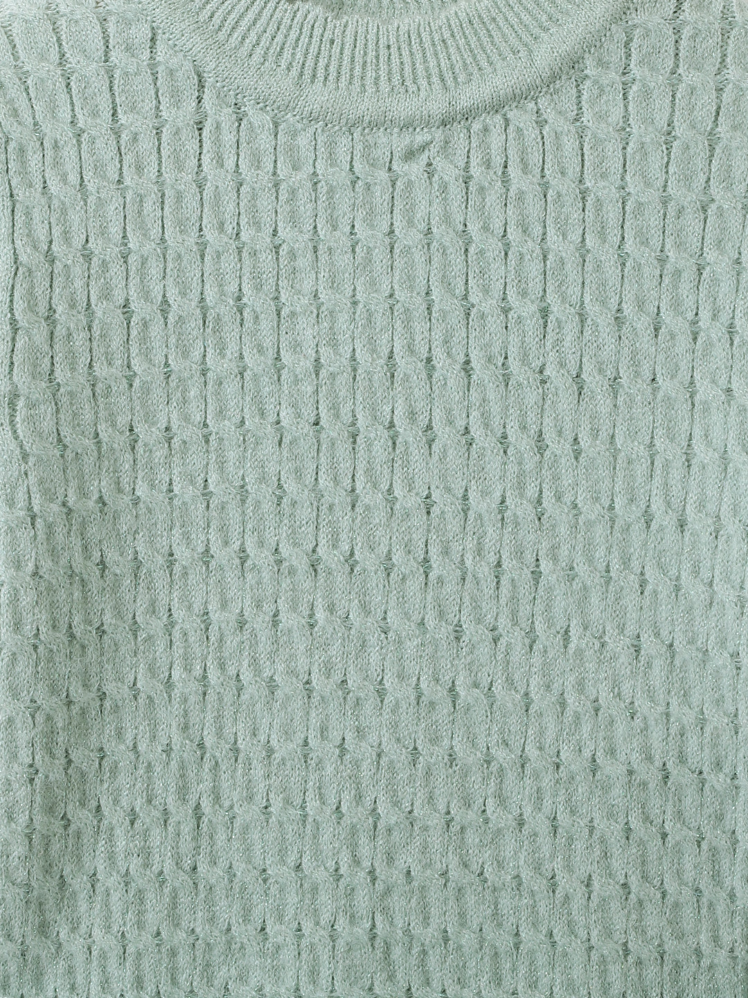 Elle Girls Green Self Design Mock Neck Full Sleeves Pullover Style Sweater - Image 3