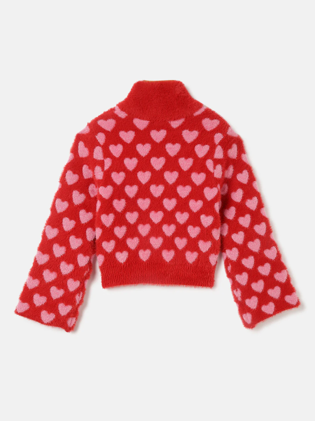 Elle Girls Red-Pink Self-Design Round Neck Full Sleeves Pullover Style Sweater - Image 2