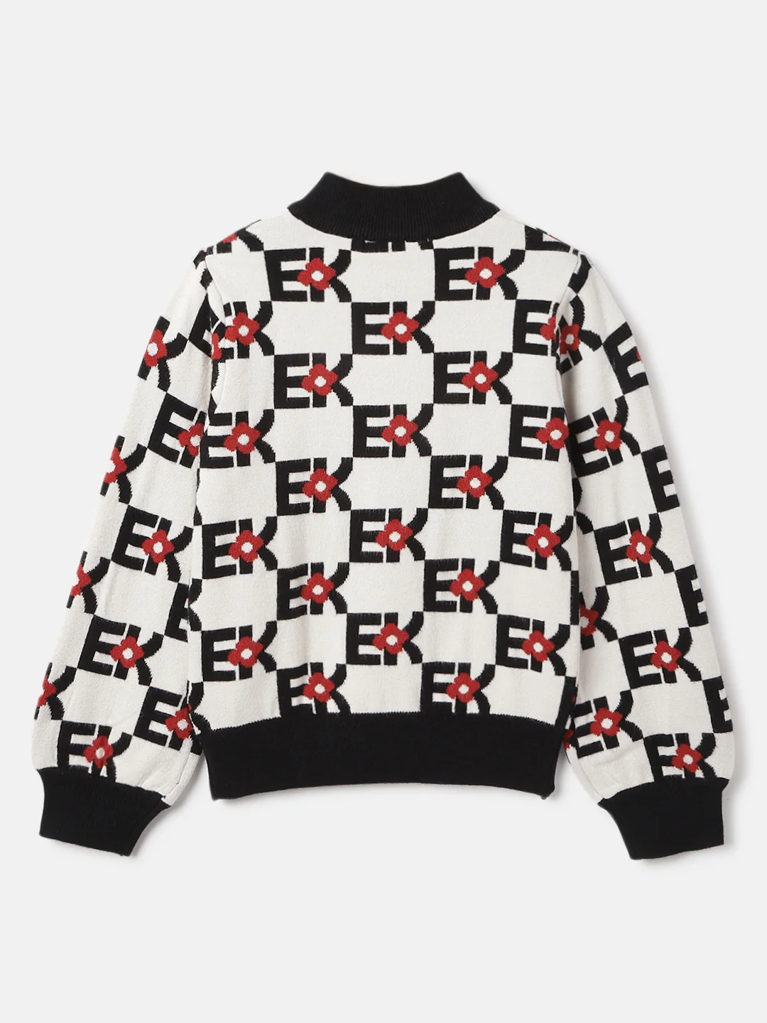 Elle Girls White Self Design High Neck Full Sleeves Sweater - Image 2