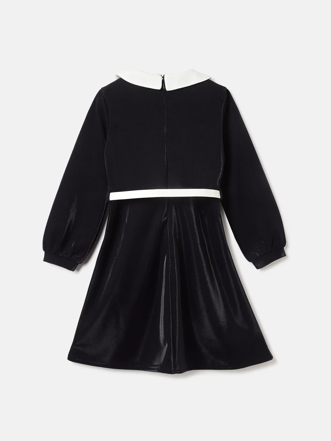 Elle Girls Navy Blue Solid Peter Pan Collar Full Sleeves A-Line Dress - Image 2