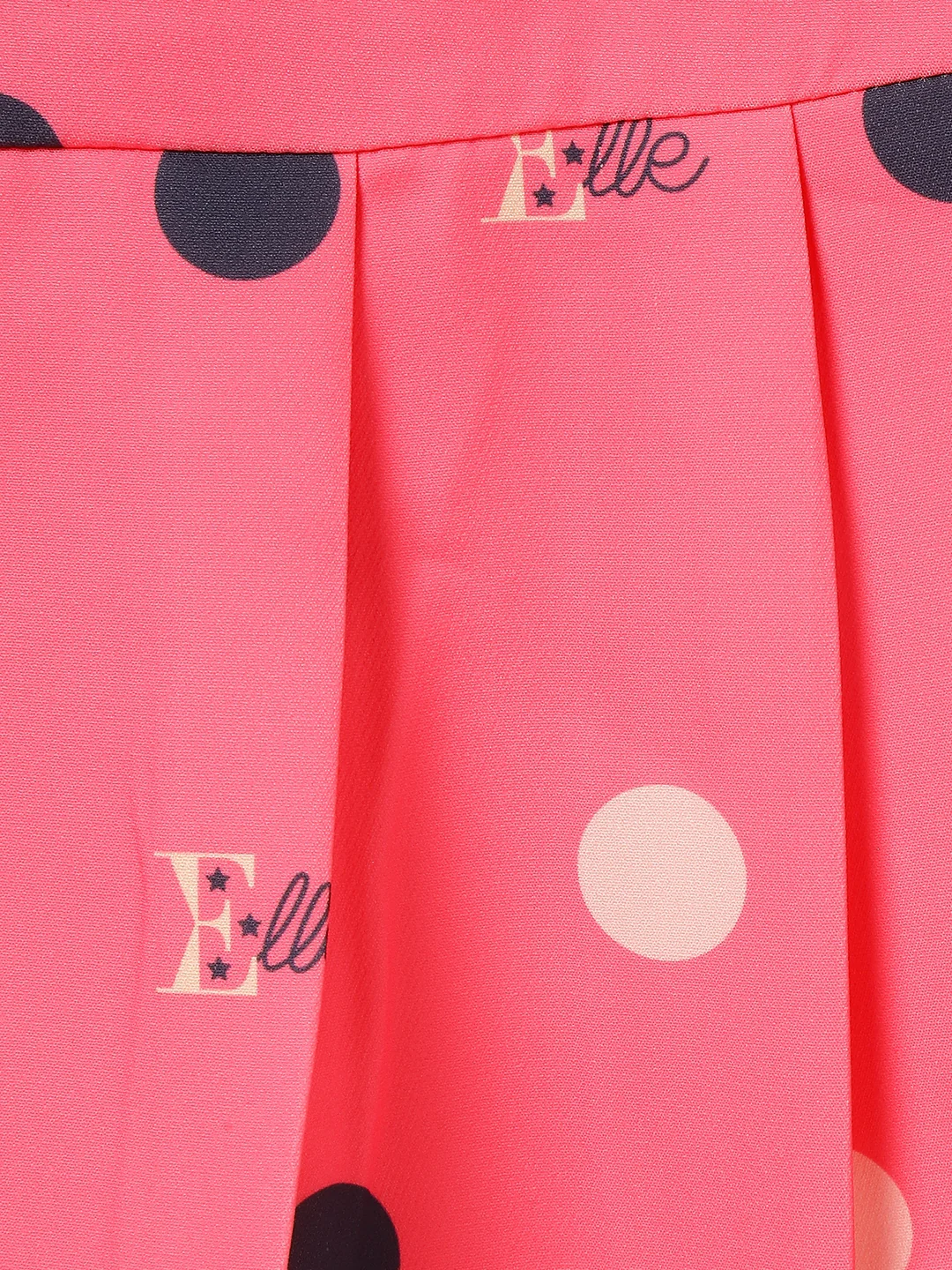 Elle Girls Dark Pink Polka Print Round Neck Full Sleeves Pleated A-Line Dress - Image 4