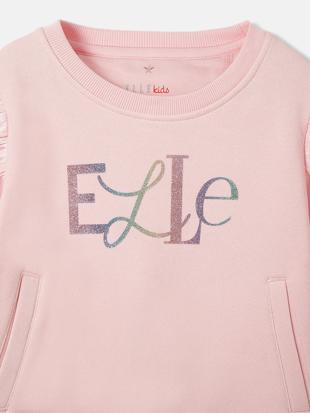 Elle Girls Pink Solid Round Neck Full Sleeves Pullover Style Sweatshirt - Image 3