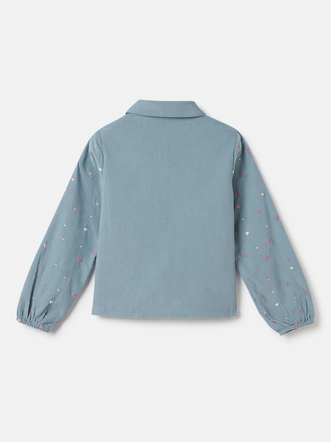 Elle Girls Blue Embroidered Spread Collar Full Sleeves Top - Image 2