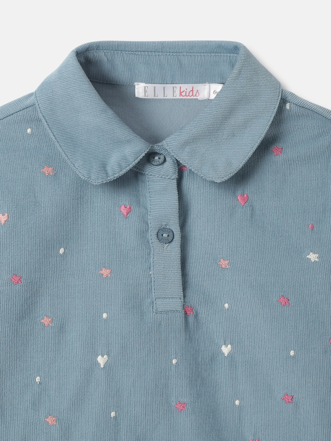 Elle Girls Blue Embroidered Spread Collar Full Sleeves Top - Image 3