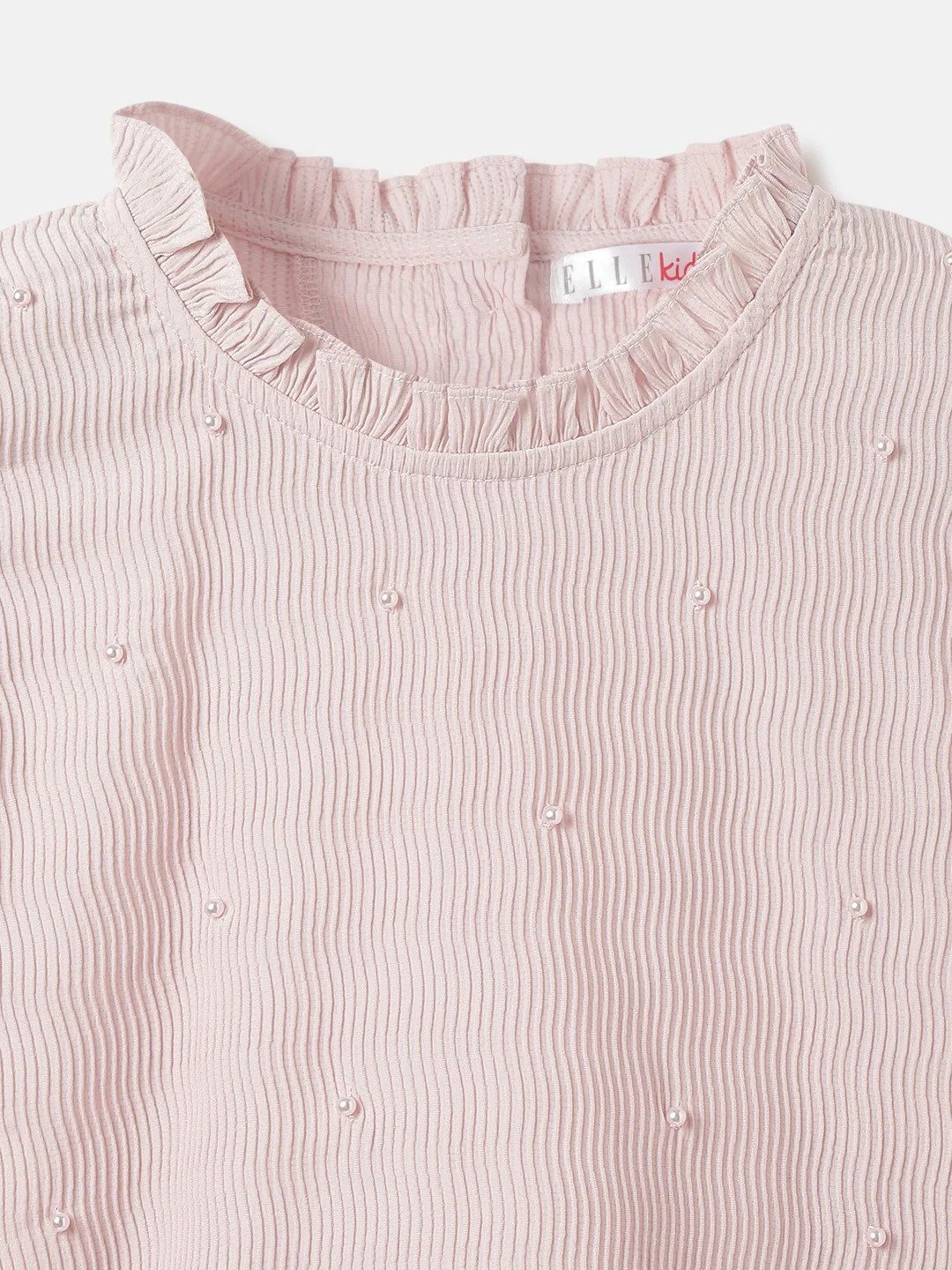 Elle Girls Pink Embellished Ruffle Neck Full Sleeves Top - Image 3