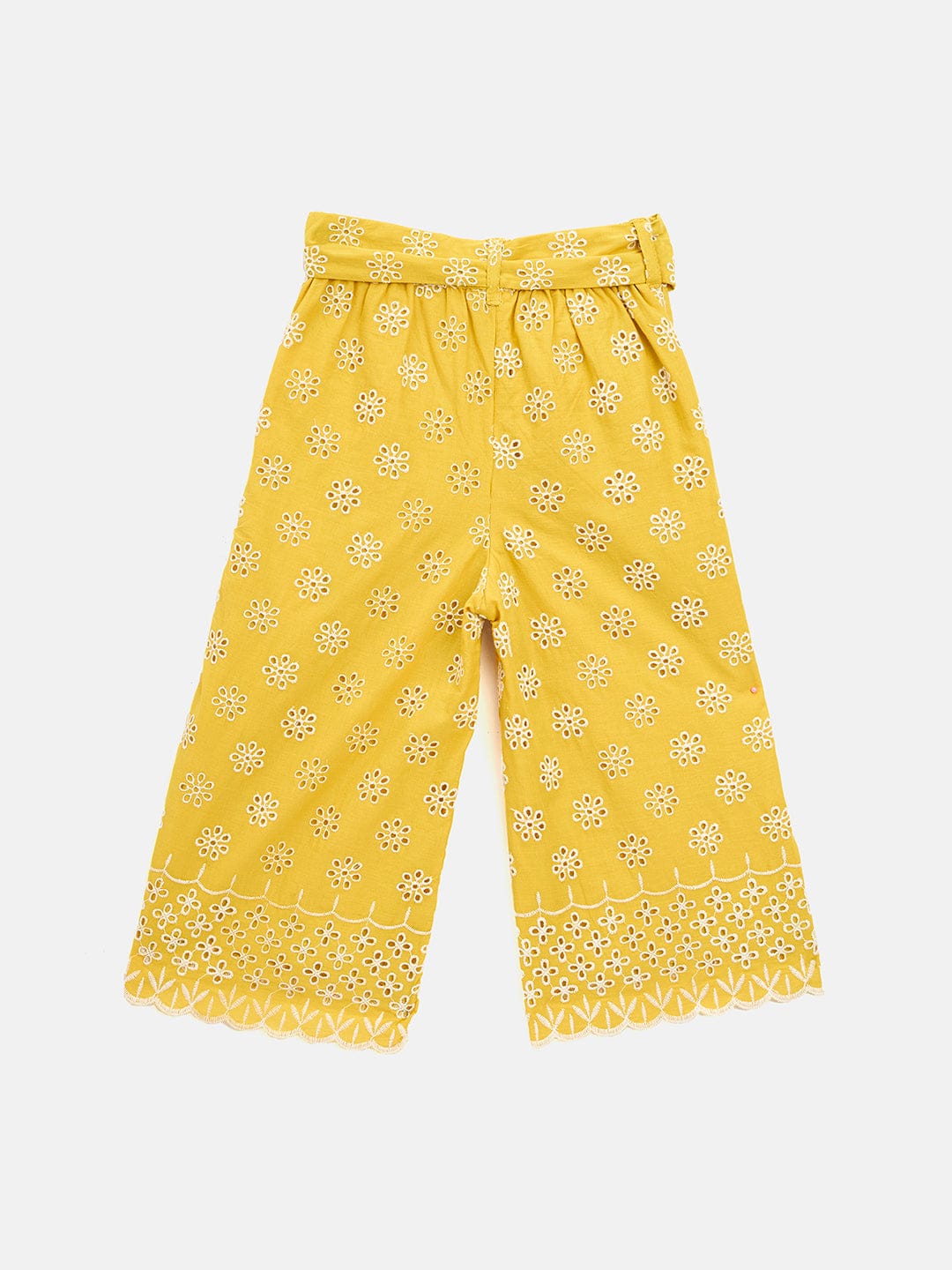 Elle Kids Yellow Wide Leg Solid Trouser - Image 2