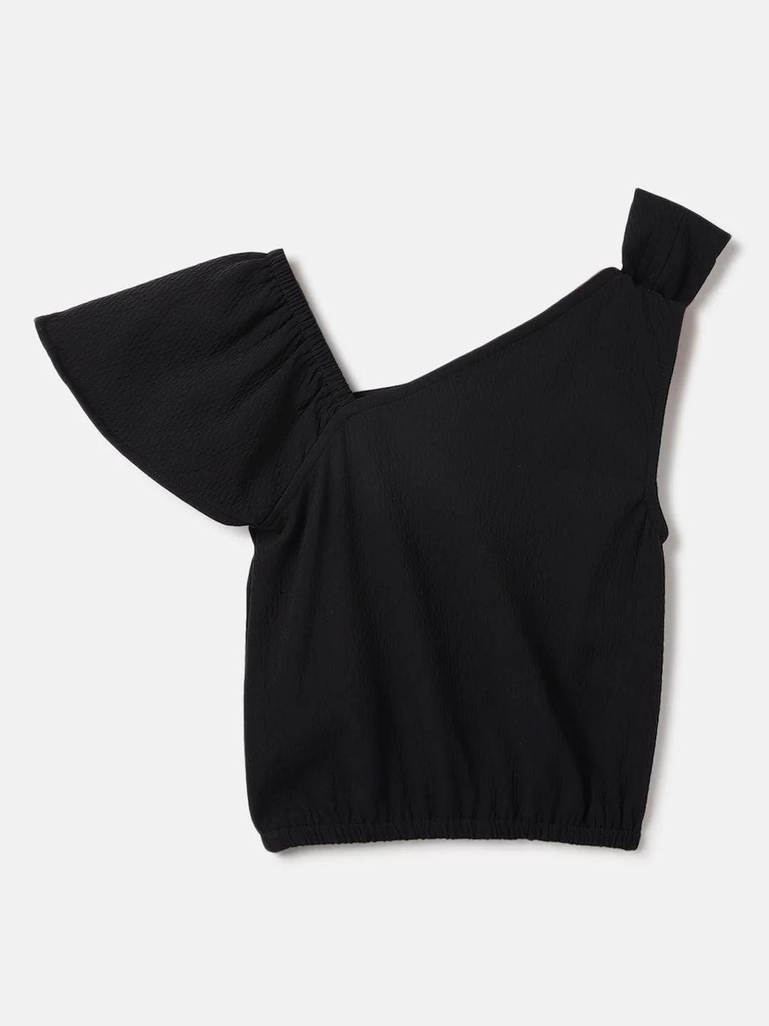 Elle Kids Black Solid Asymmetric Neck Top - Image 2