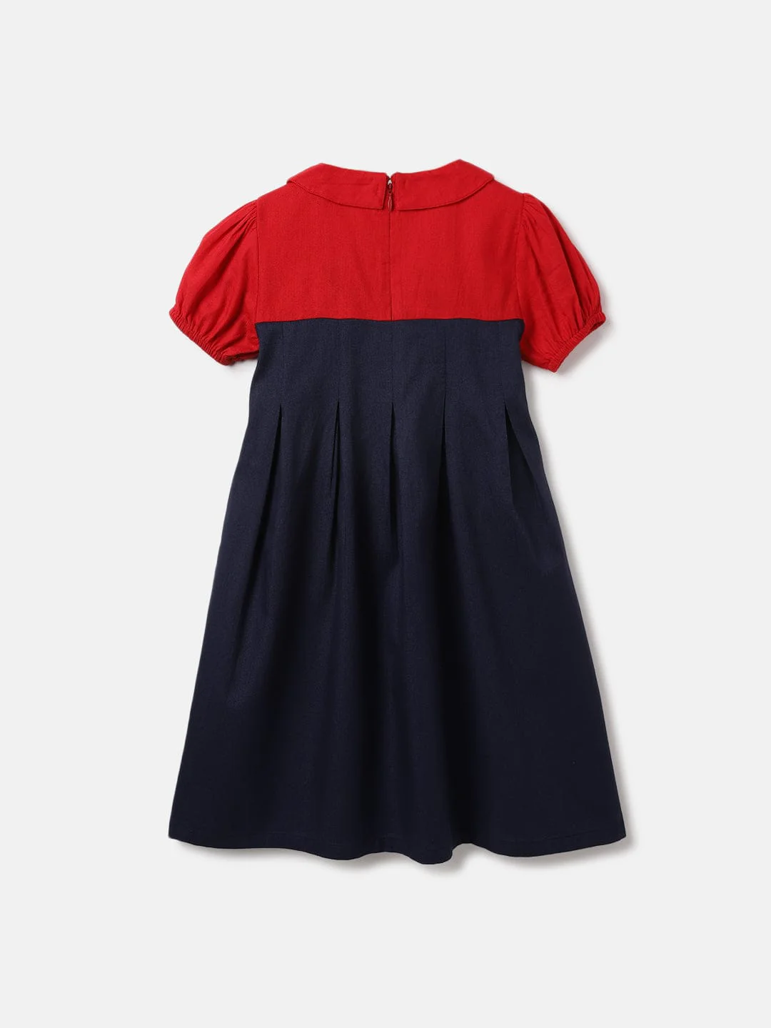 Elle Kids Blue Solid Round Neck Dress - Image 2