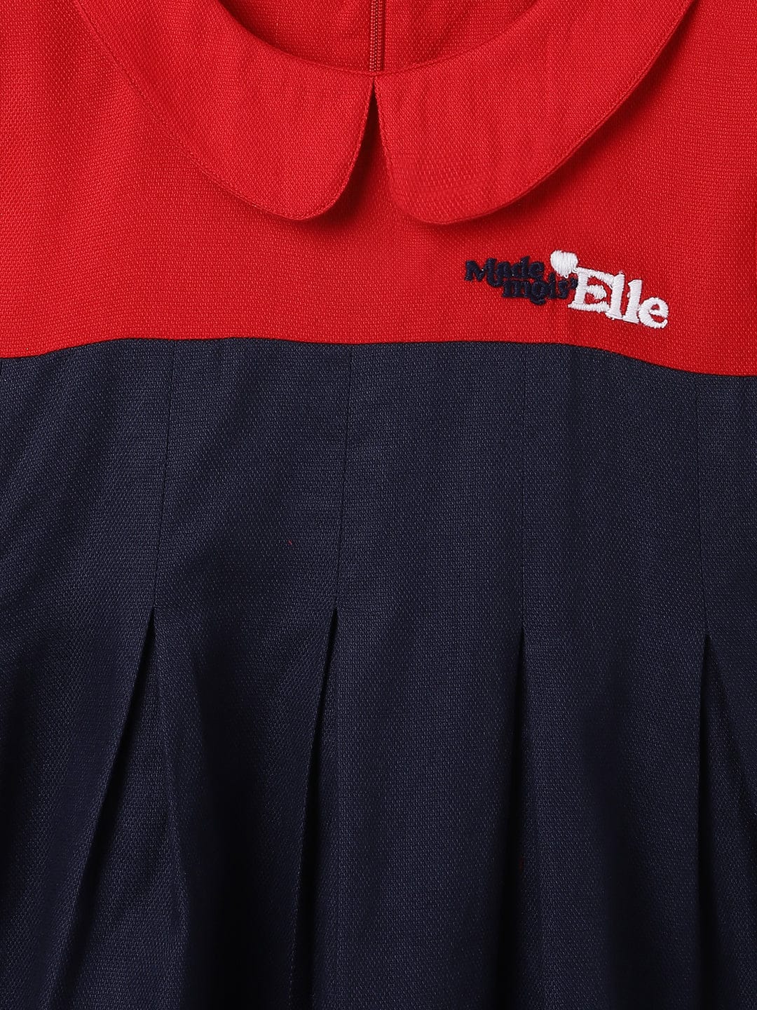 Elle Kids Blue Solid Round Neck Dress - Image 3