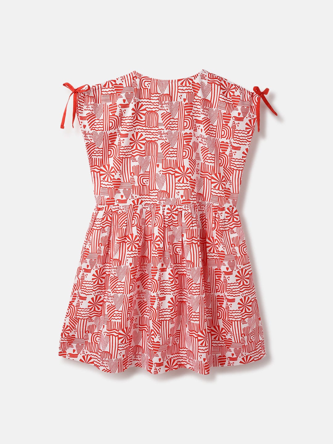 Elle Kids Red Printed Round Neck Dress - Image 2