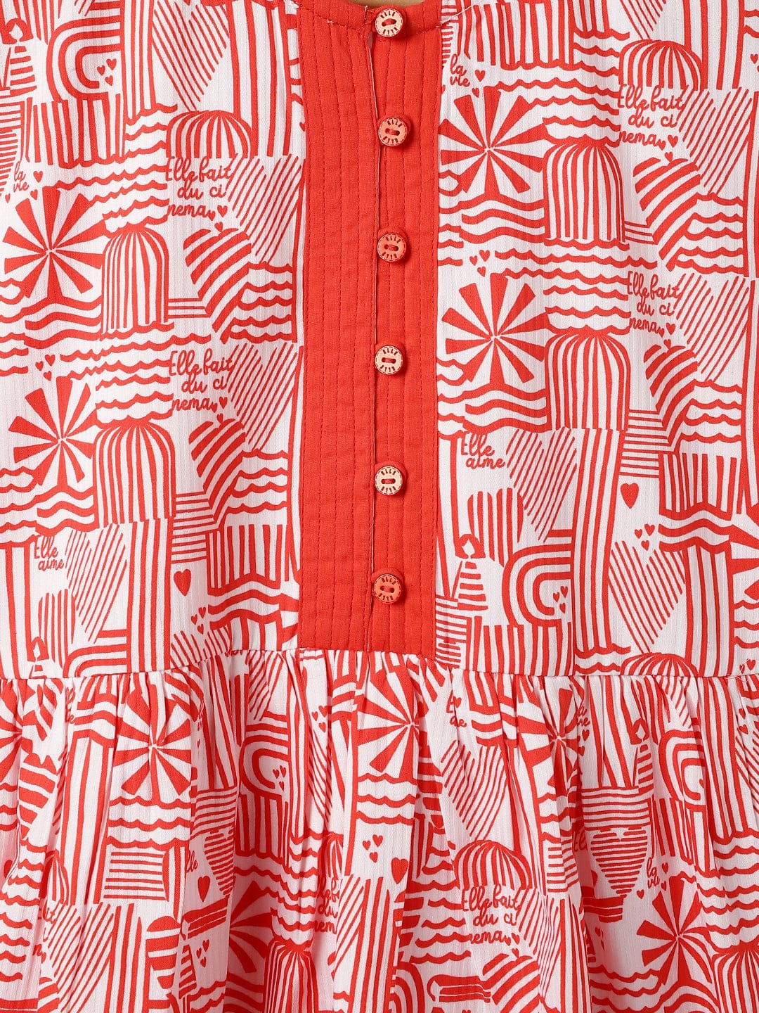 Elle Kids Red Printed Round Neck Dress - Image 3