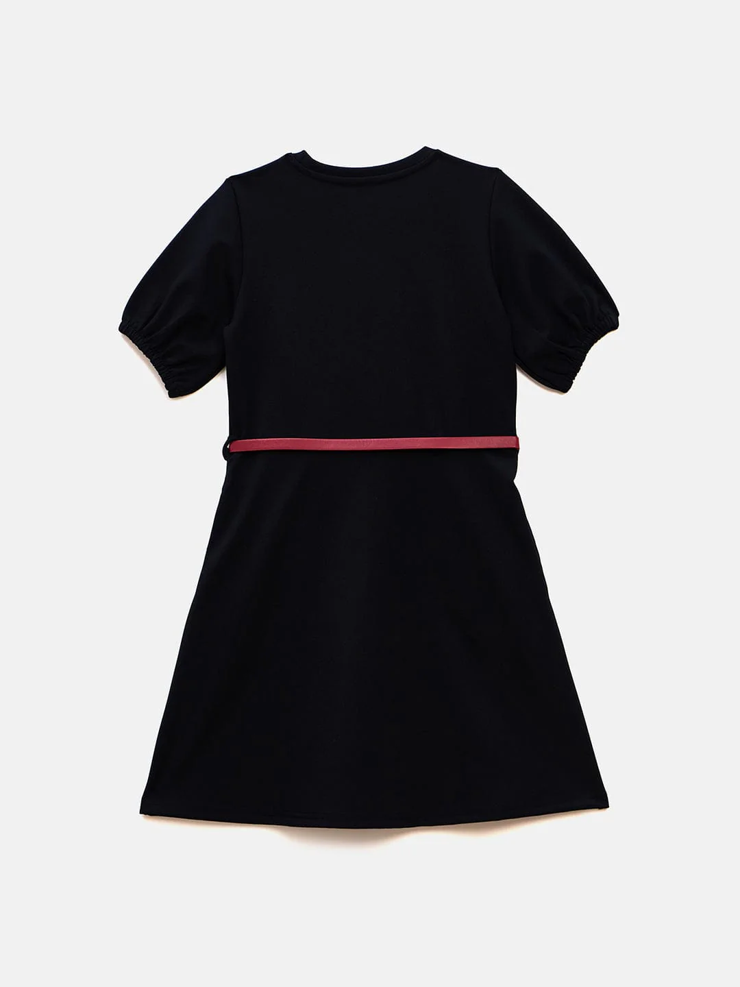 Elle Kids Blue Solid Round Neck Dress - Image 2
