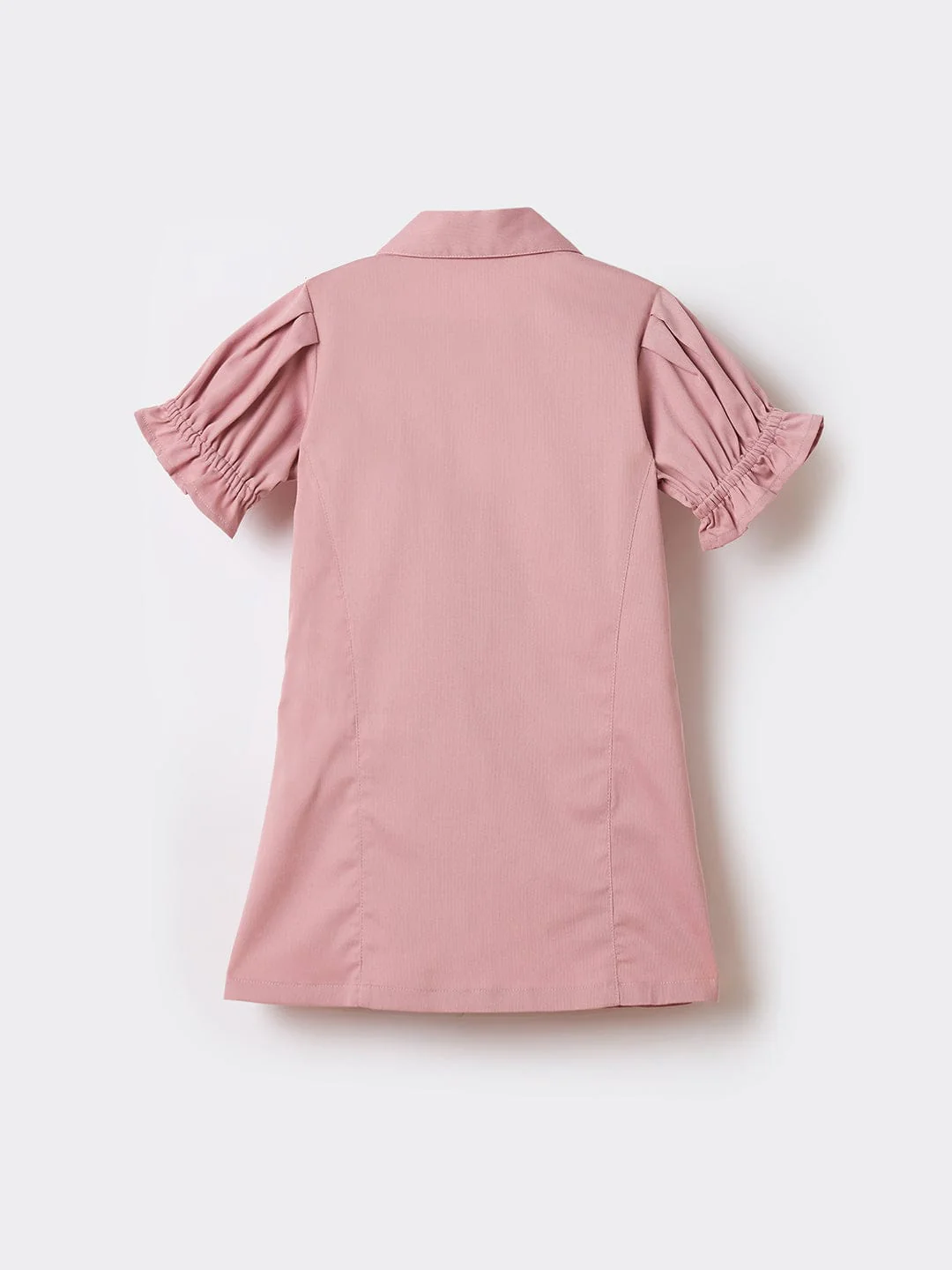 Elle Kids Pink Solid Lapel Collar Dress - Image 2