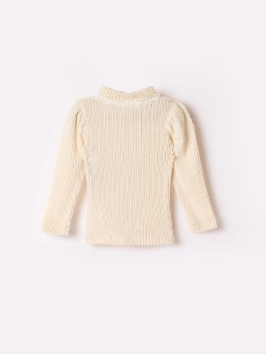 Elle Kids Beige Solid Crew Neck Sweater - Image 2