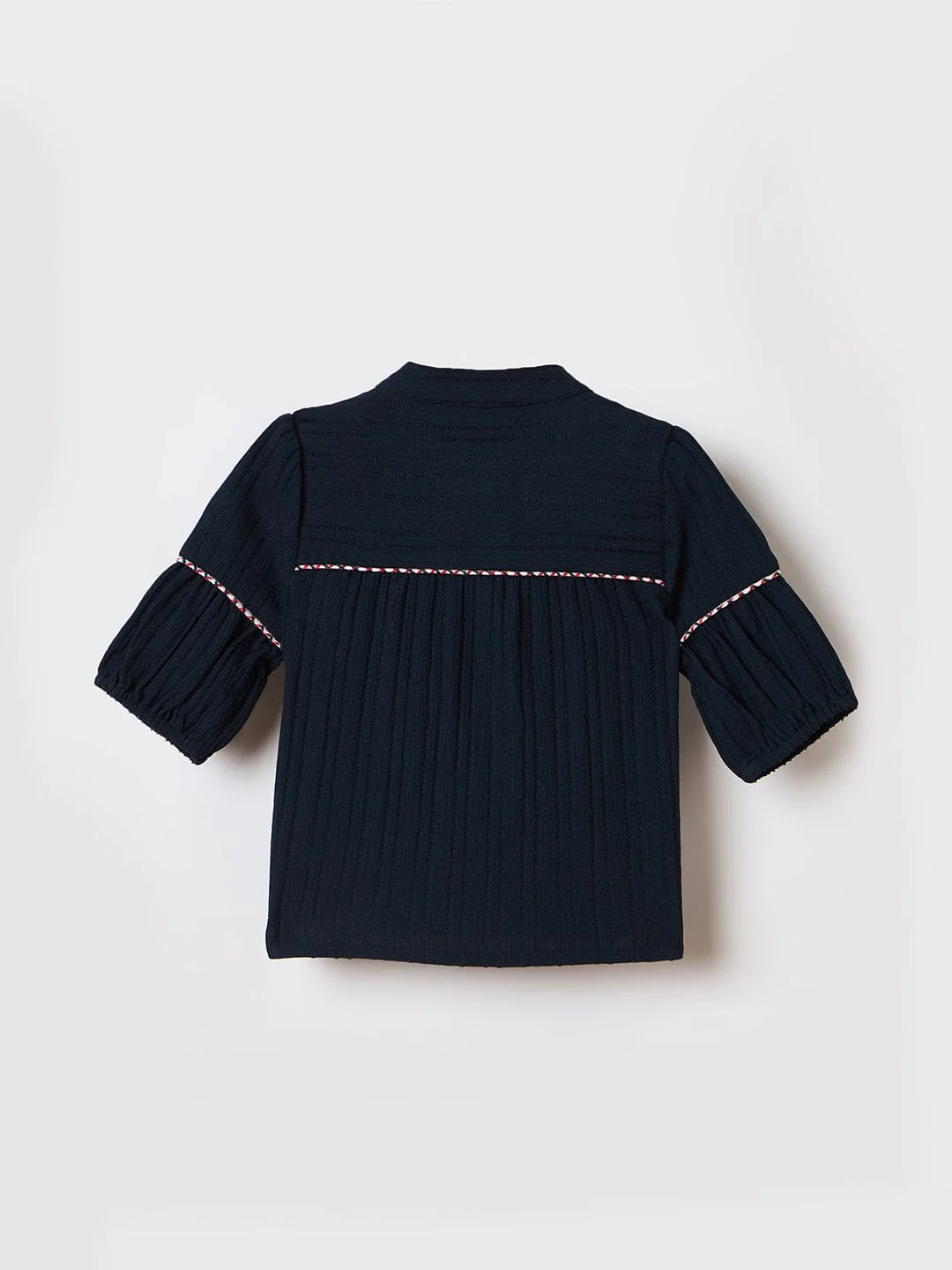 Elle Kids Blue Embroidered Band Collar Top - Image 2