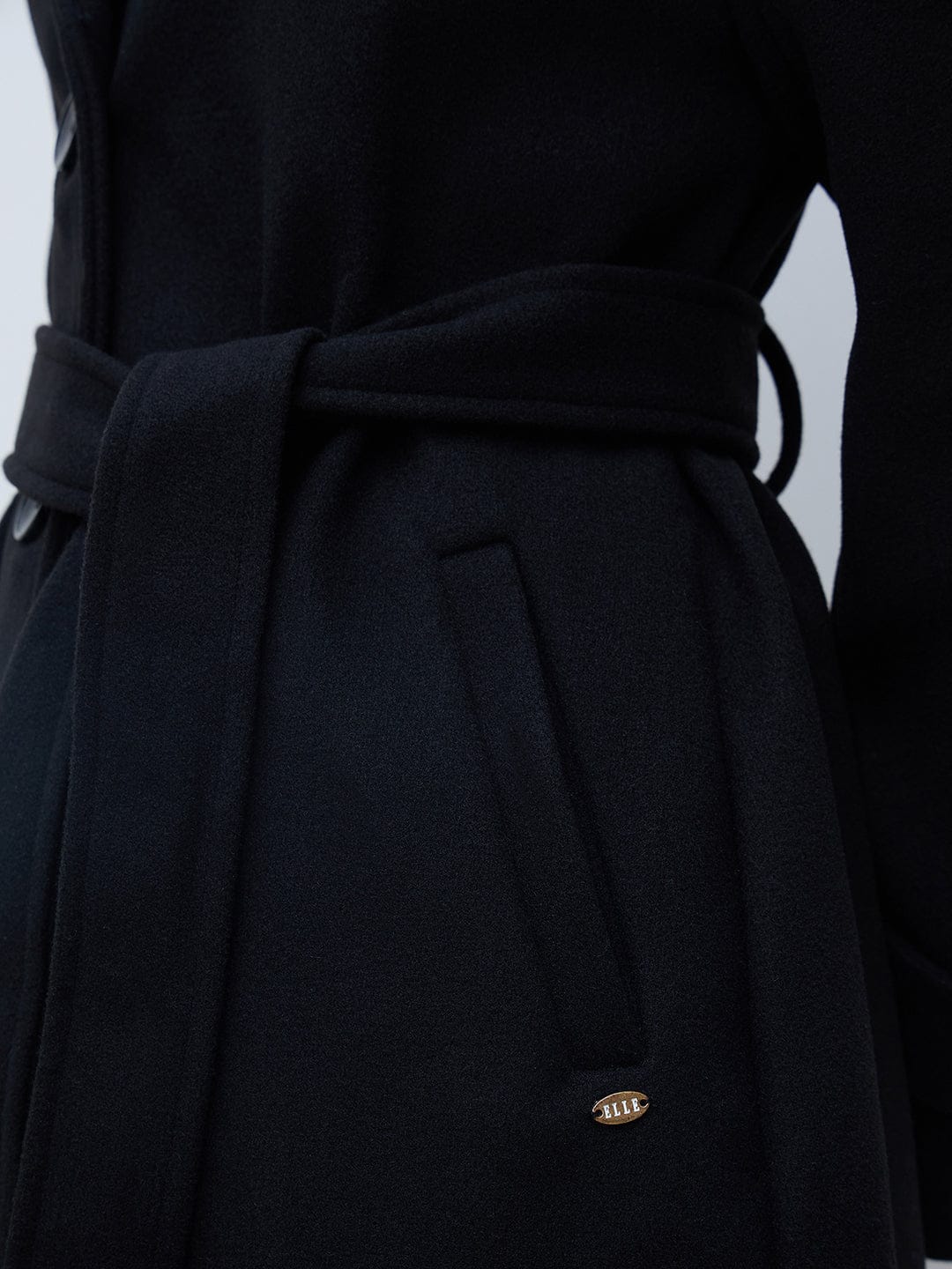Elle Women Black Solid Lapel Collar Overcoat - Image 7