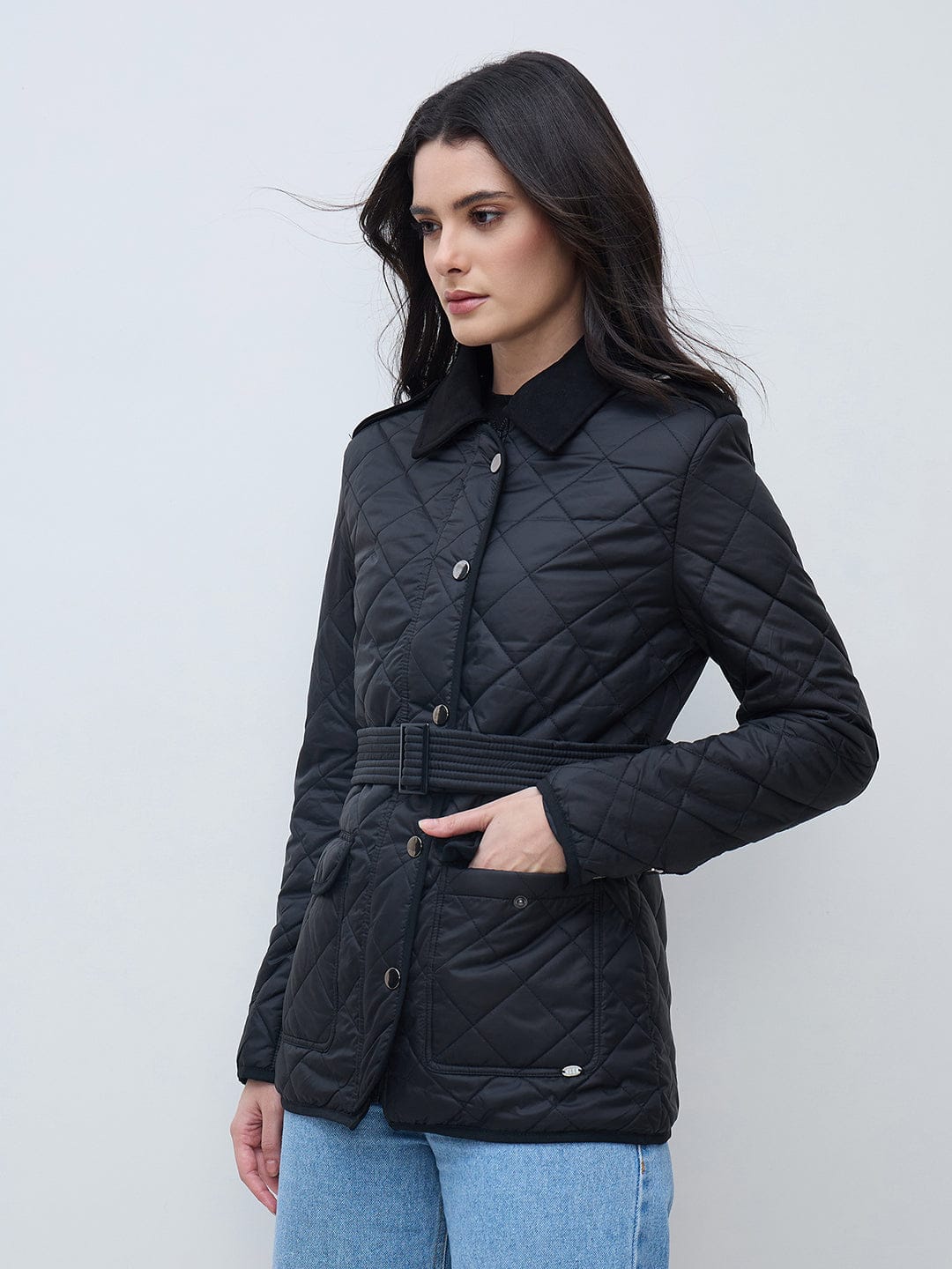 Elle Women Black Solid Collared Jacket - Image 2