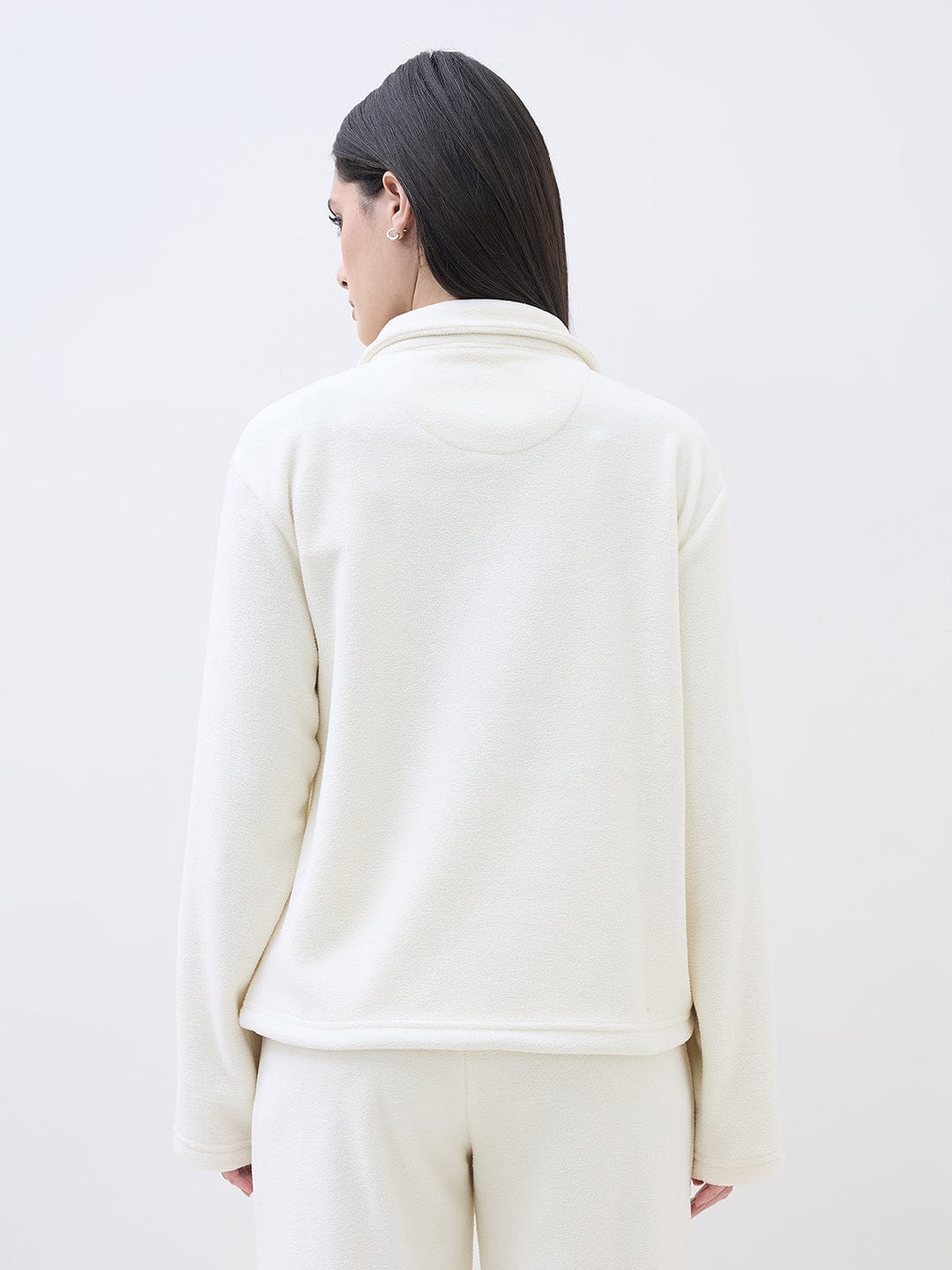 ELLE Women Off White Polo Collar Regular Fit Sweatshirt - Image 5