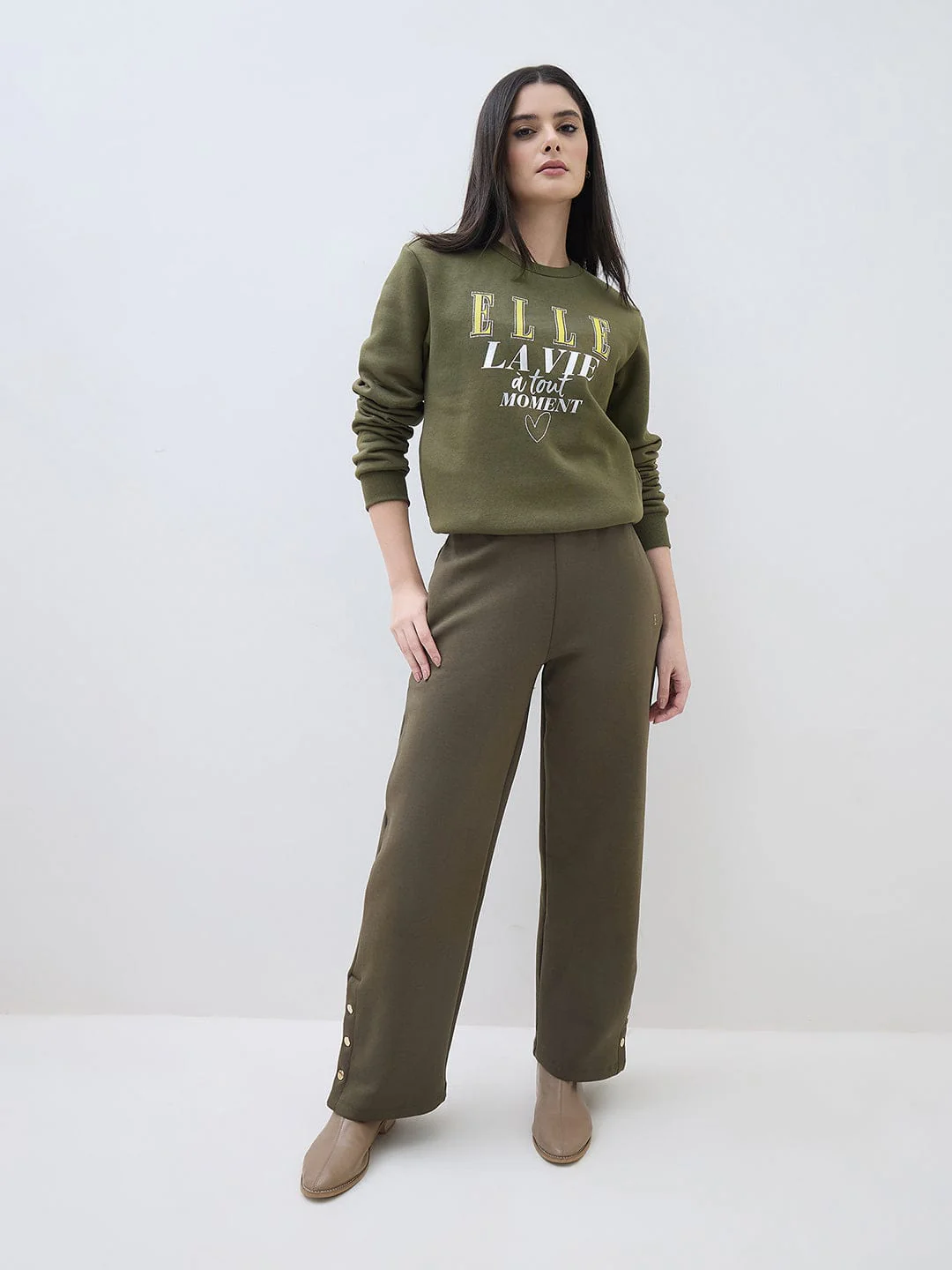 ELLE Women Green Logo Round Neck Regular Fit Sweatshirt - Image 6