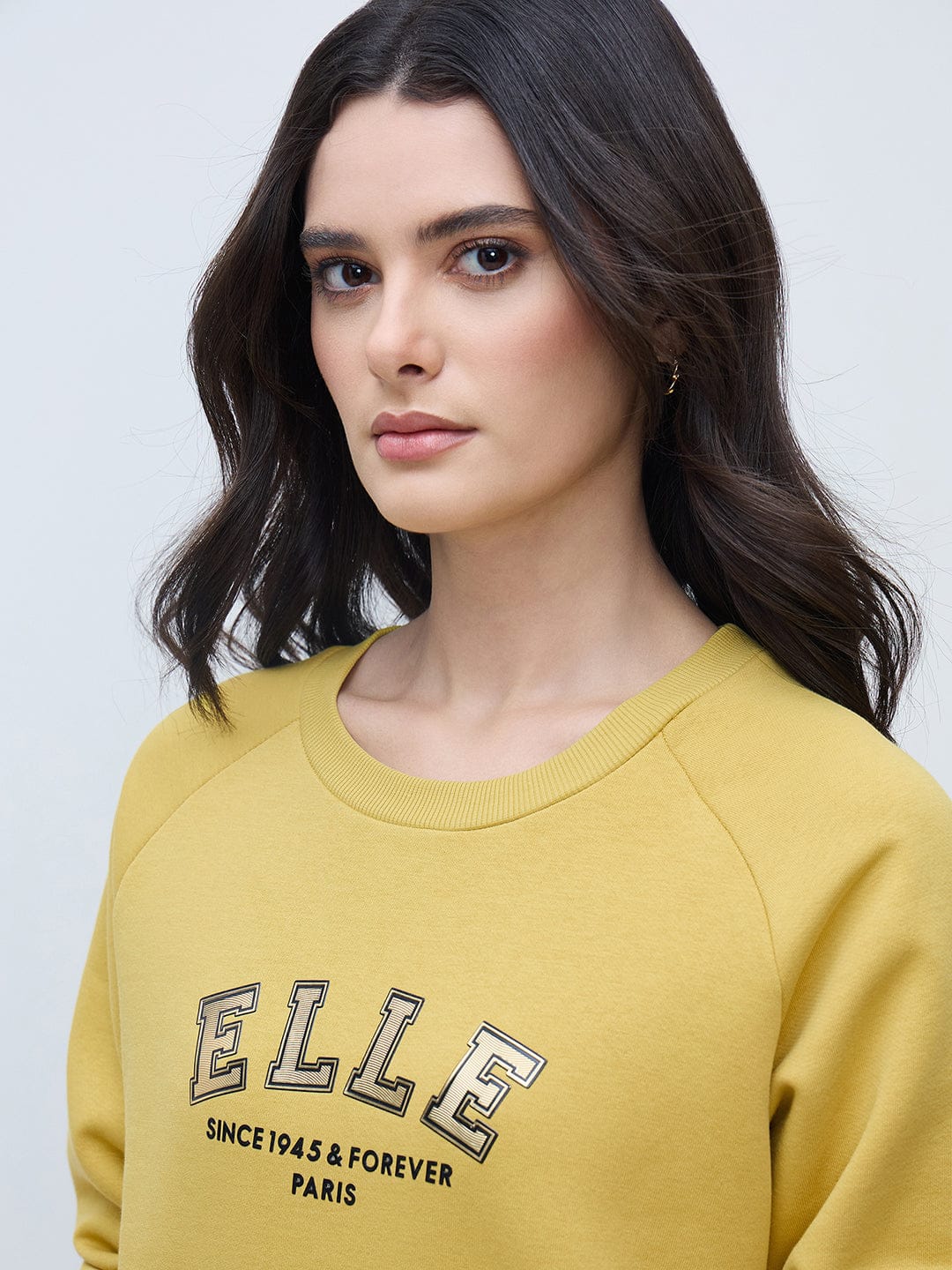Elle Women Yellow Solid Round Neck Sweatshirt - Image 4
