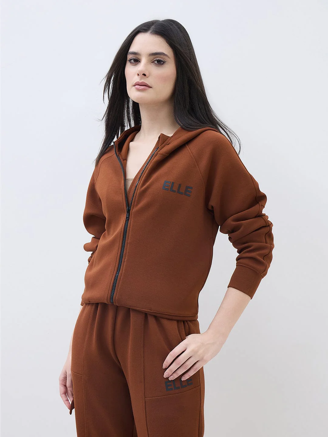 ELLE Women Brown Logo Hooded Regular Fit Sweatshirt - Image 2