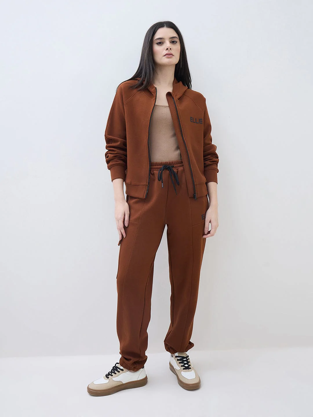 ELLE Women Brown Logo Hooded Regular Fit Sweatshirt - Image 7