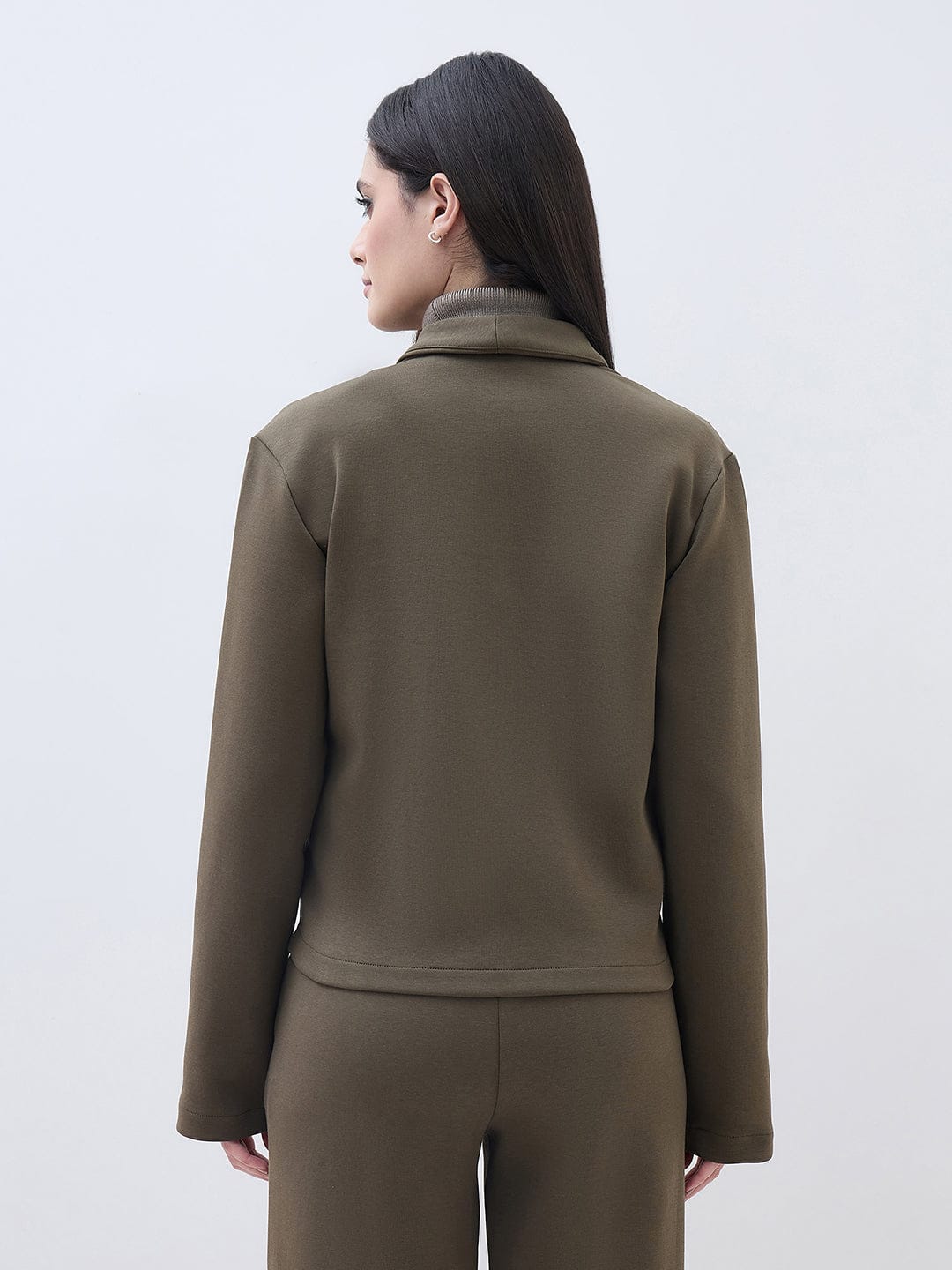 ELLE Women Green Notch Lapel Regular Fit Sweatshirt - Image 3