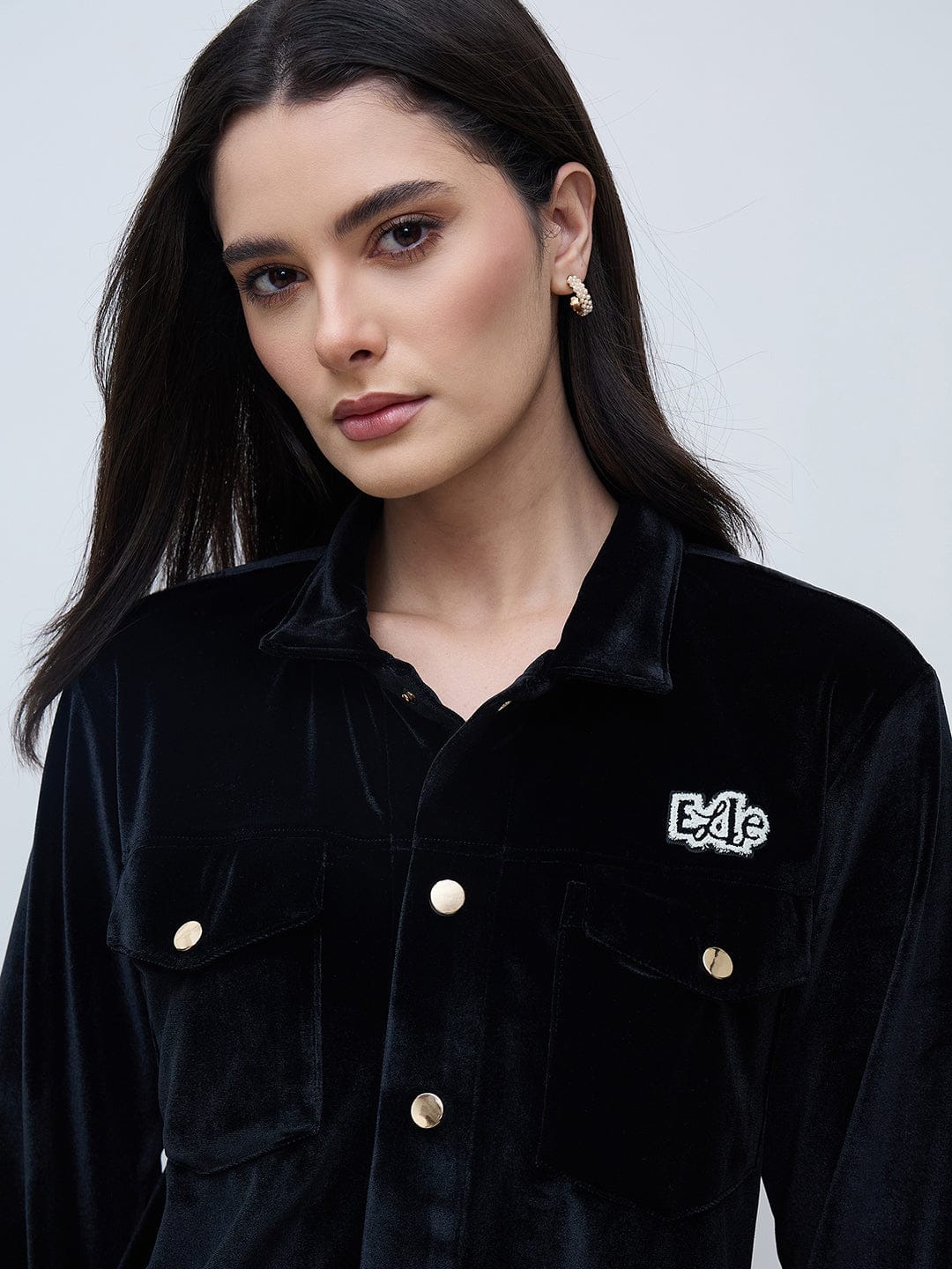 Elle Women Black Solid Collared Sweatshirt - Image 4