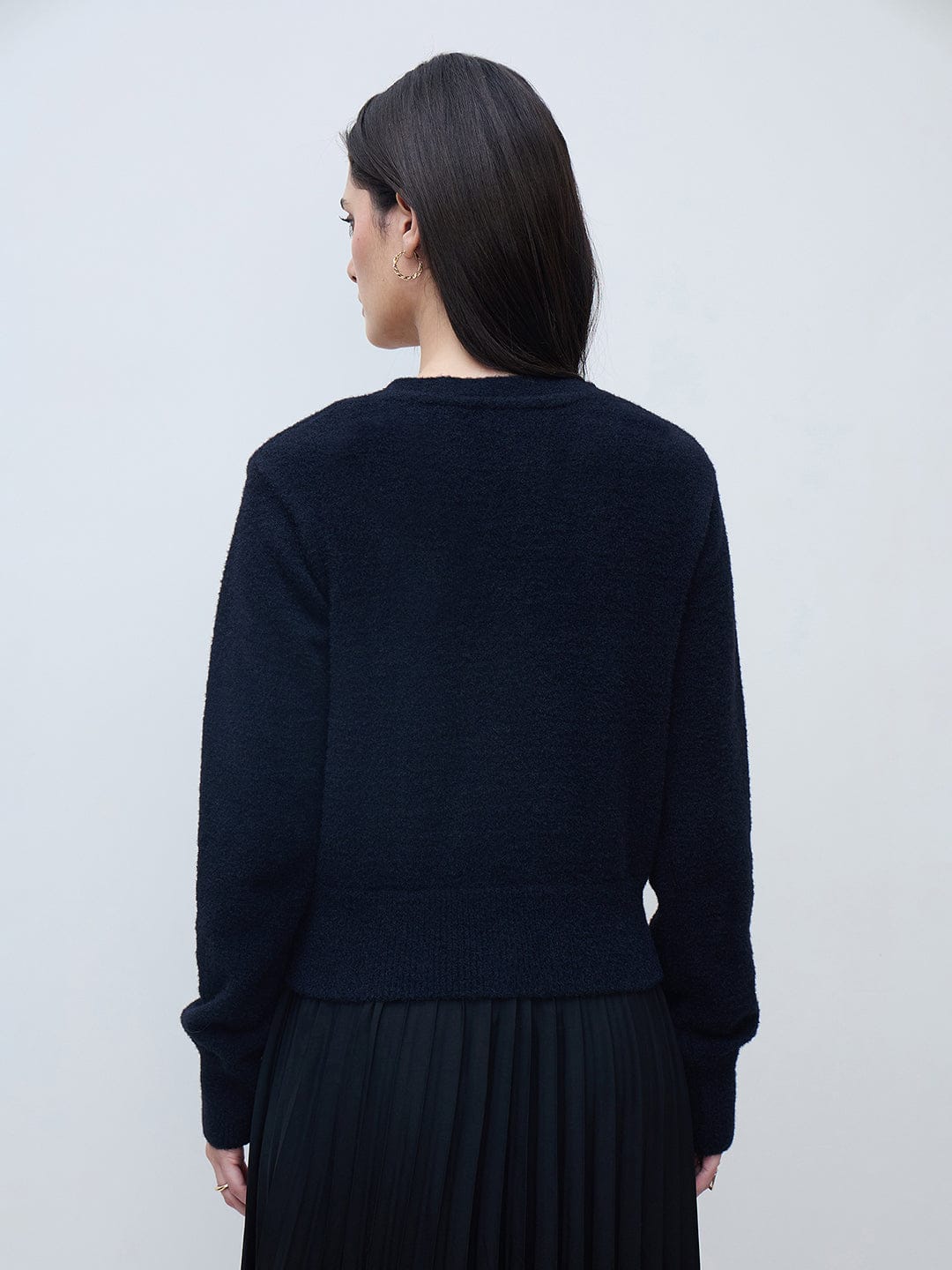 Elle Women Black Textured V Neck Sweater - Image 4