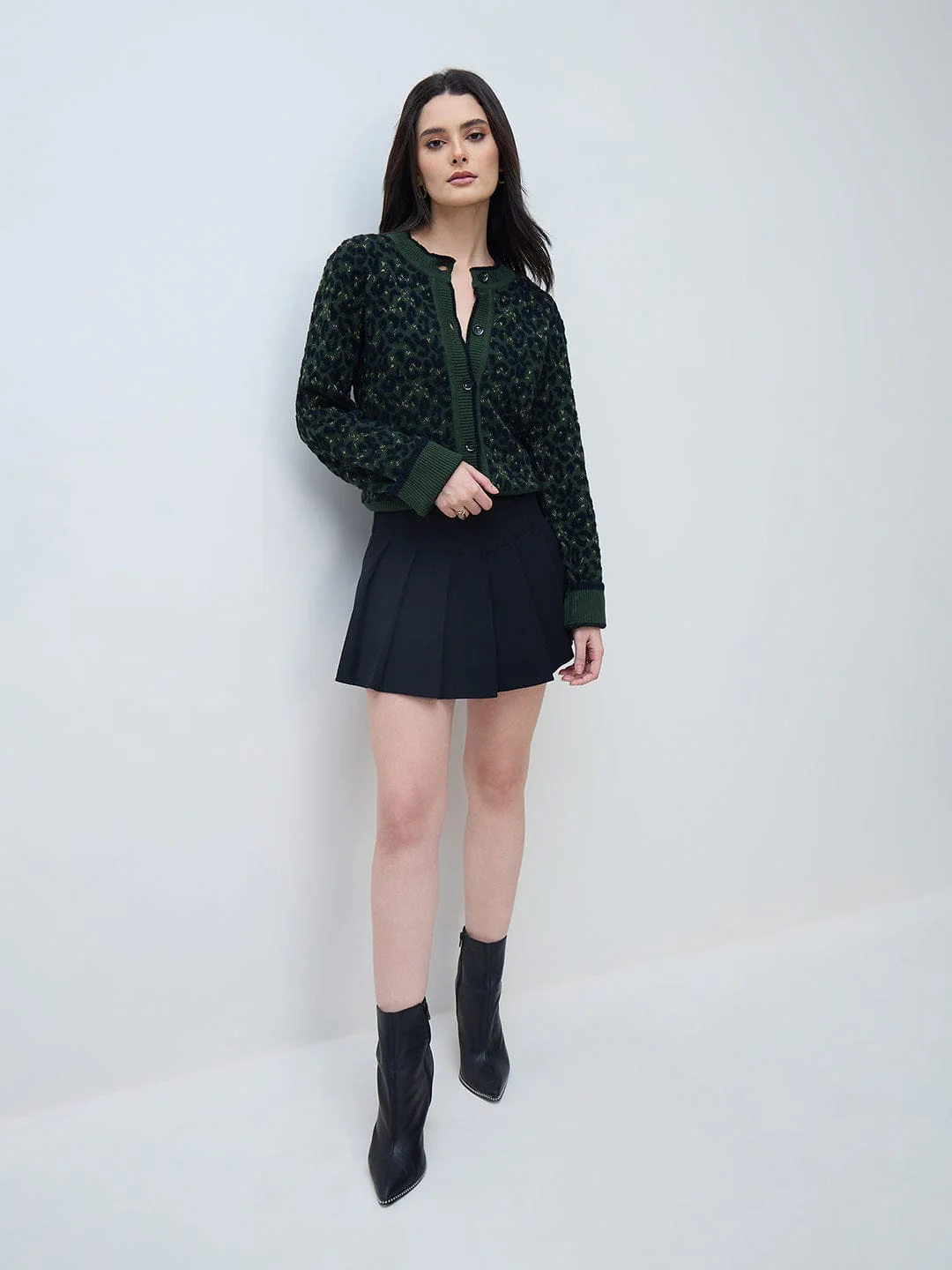 Elle Women Green Textured Round Neck Sweater - Image 6
